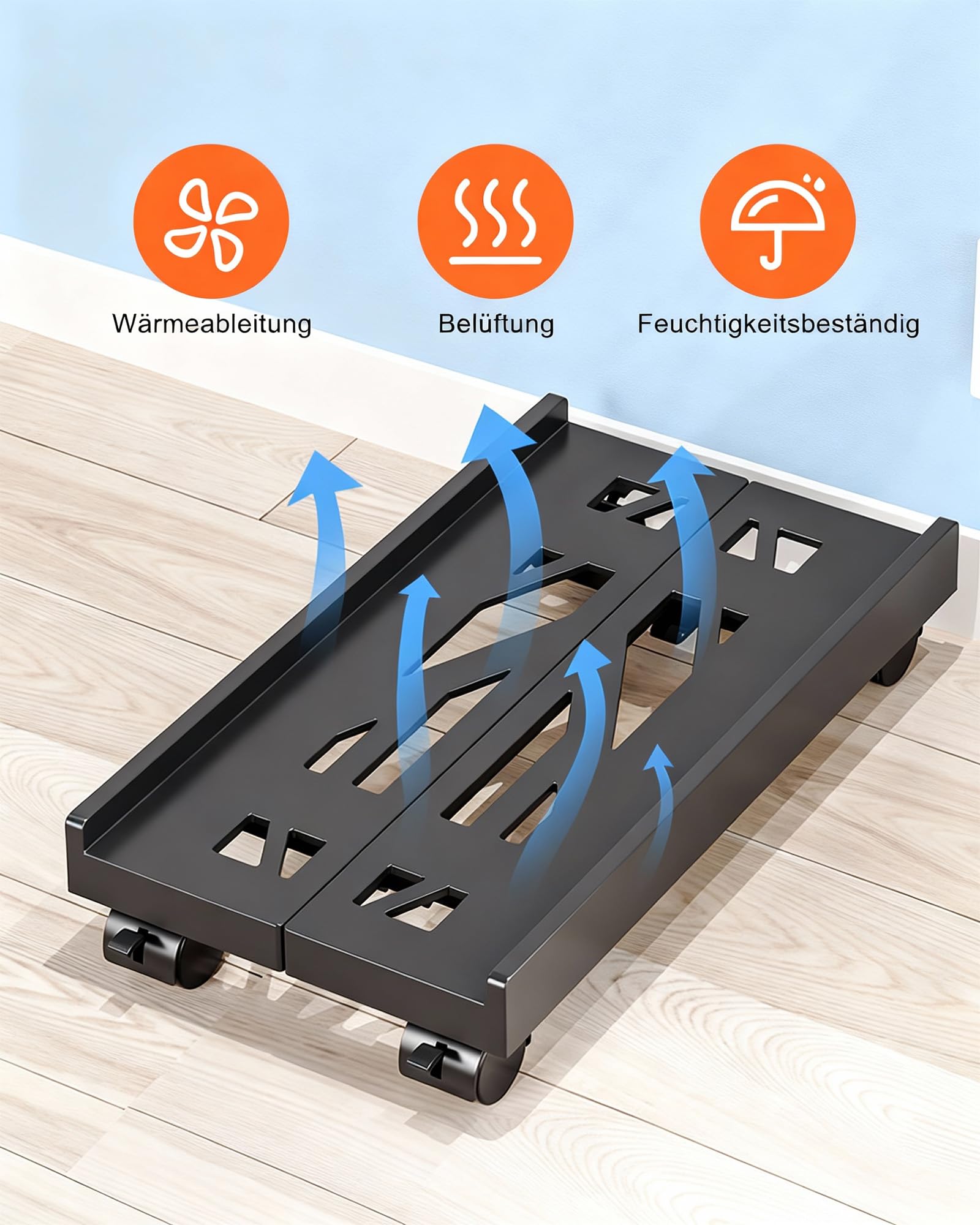 Supporto per PC con ruote: supporto universale regolabile per CPU, carrello sotto scrivania per PC tower, desktop, stampante (nero)