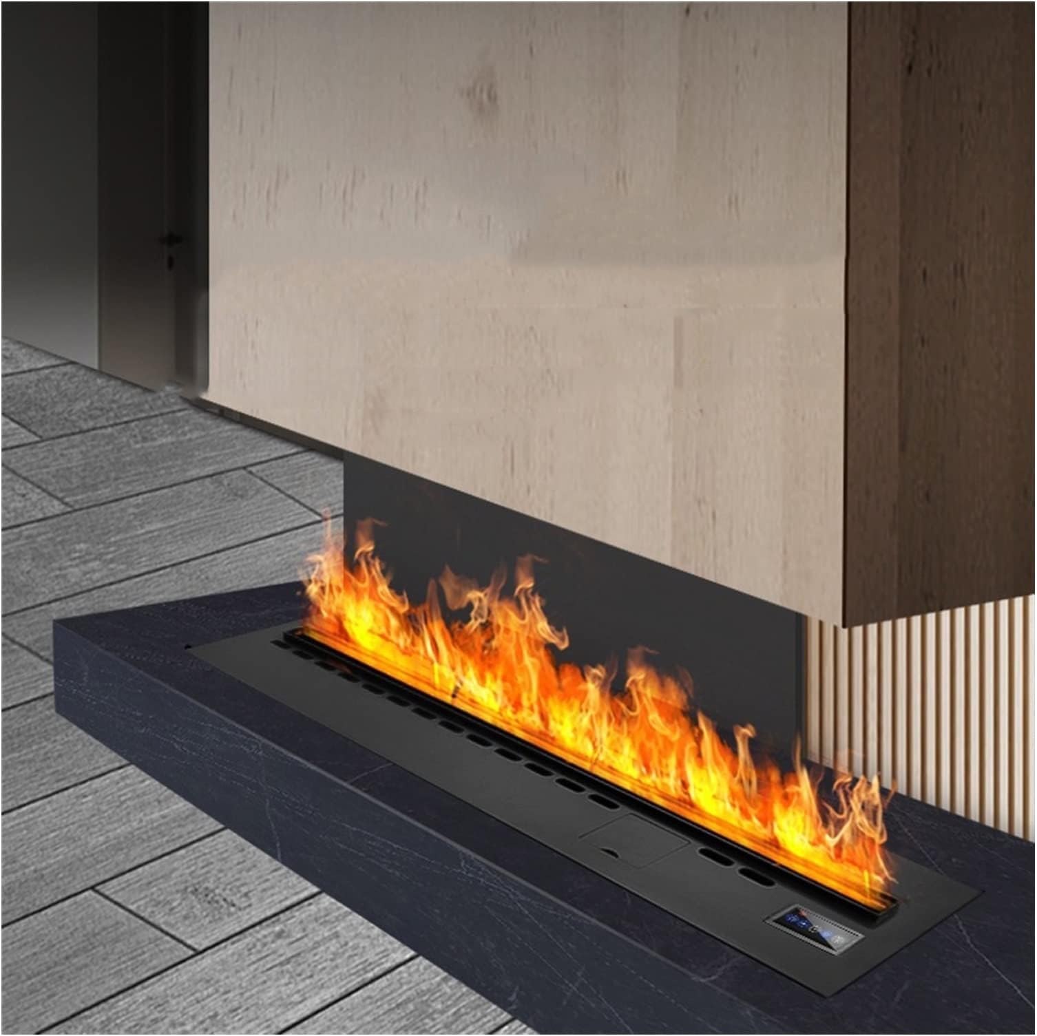 Electrical Fireplace 3D Simulation Flame Electric Fireplace 7 Color Flame Ultra-thin Metal Panel Embedded Fireplace Home Decoration Steam Fireplace with Remote Control and Touch Screen Switch, Black e