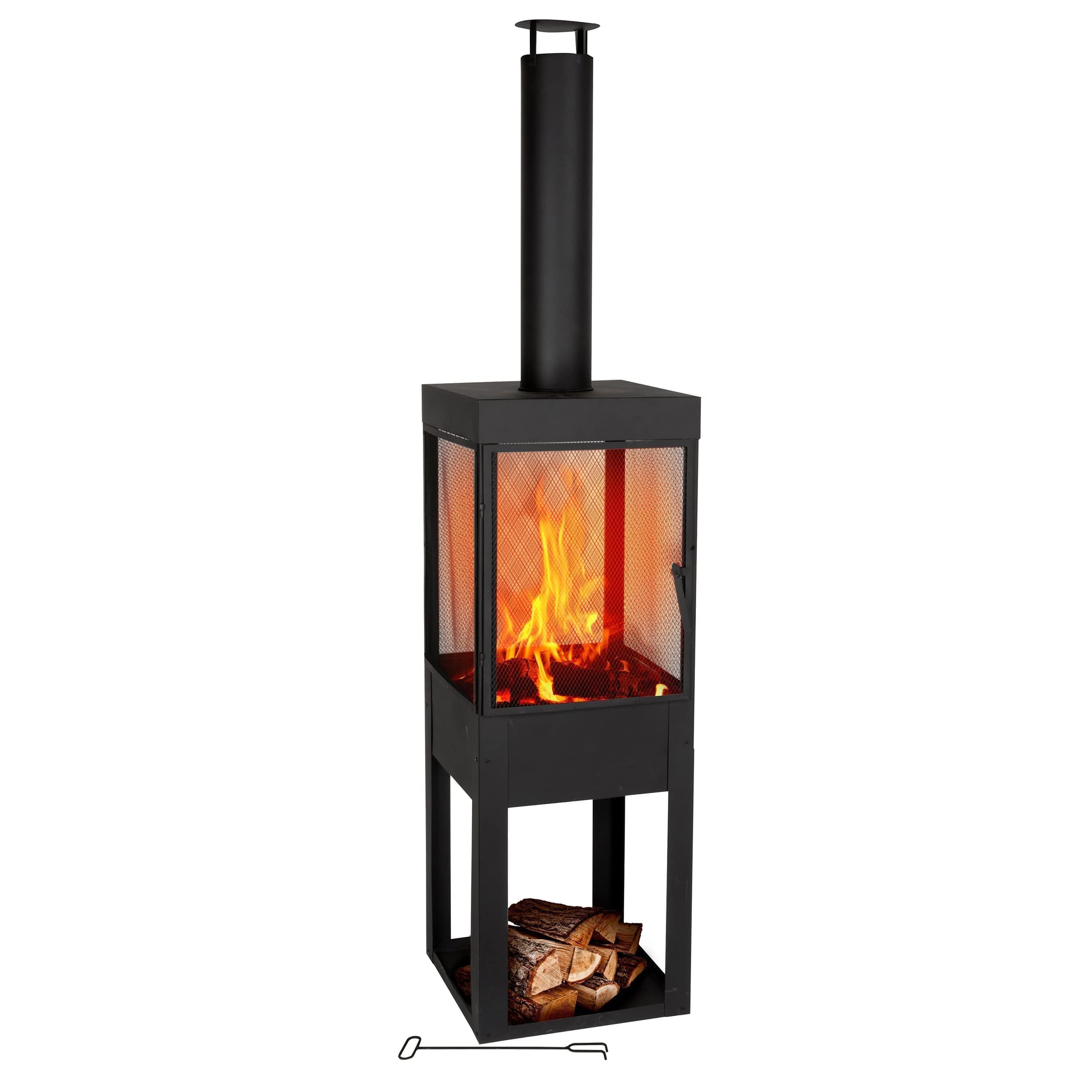 BBQ Collection Brasero Exterieur avec Cheminée - Cheminée de Jardin 194 x 44 x 47 cm - Cheminée de Terrasse avec Pare-​Étincelles - Poêle à Bois Decoration Jardin - Acier au Carbone