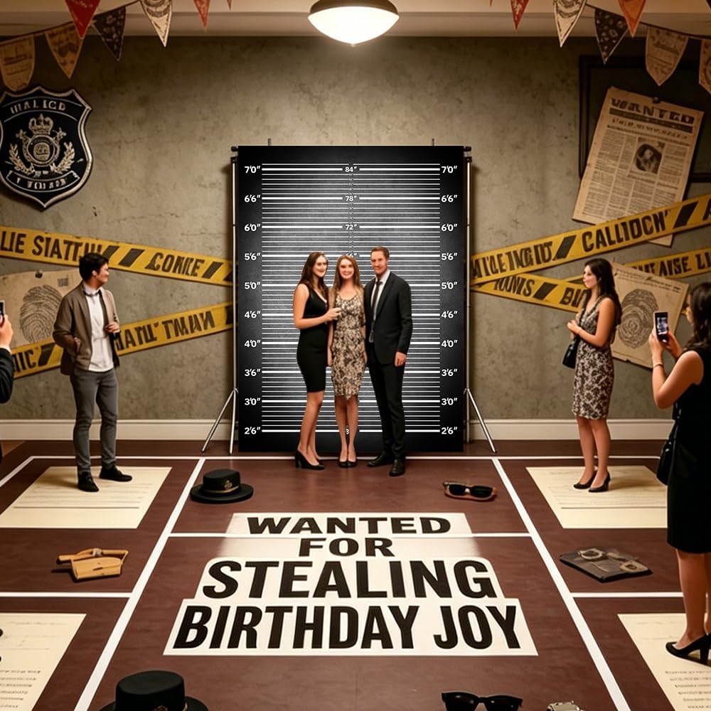 Mugshot Backdrop,Murder Mystery Party Decor,Height Chart,Black 5x7ft image 5