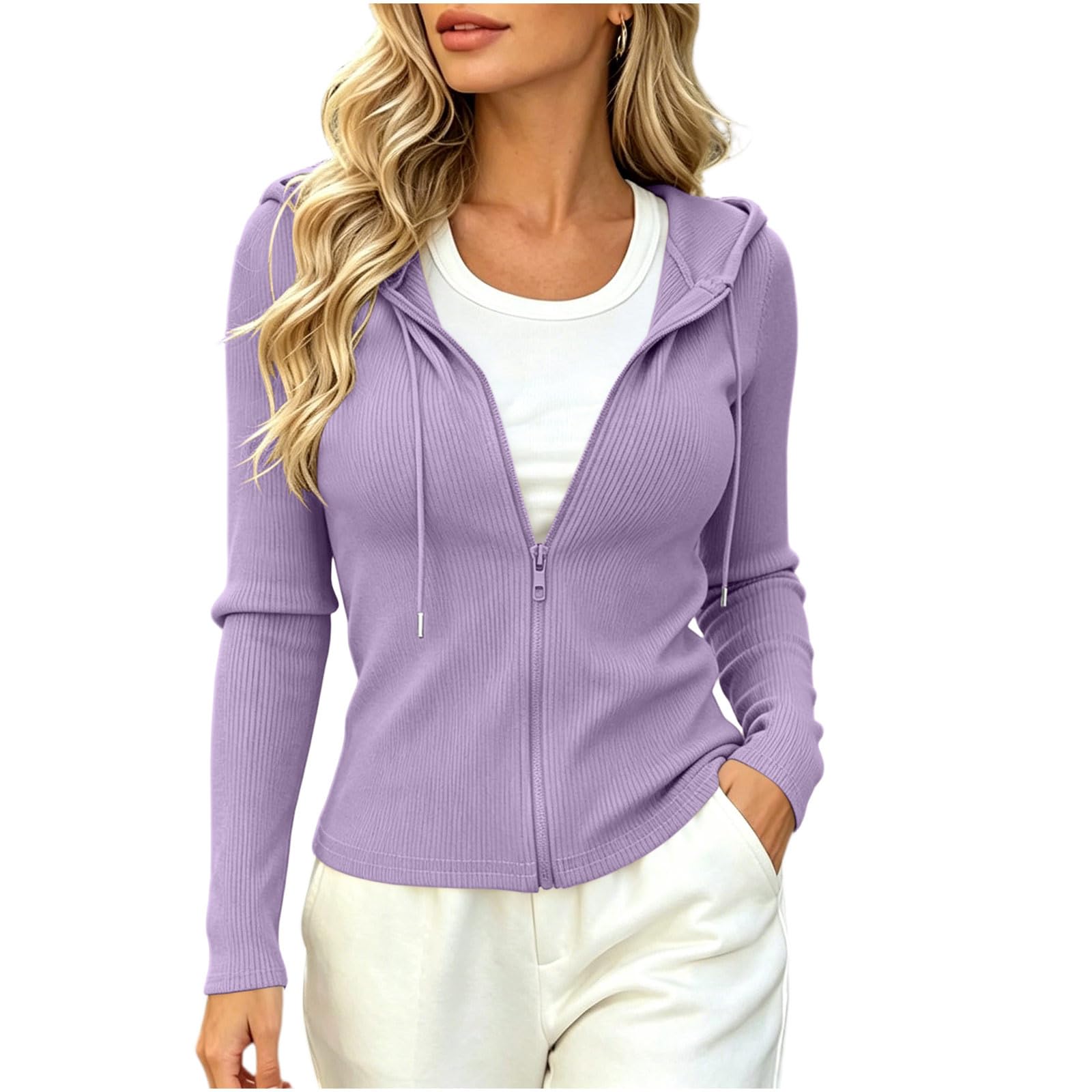 LUCKME Sudadera Cremallera Mujer,Chaqueta Mujer de Punto Acanalado con Capucha y Cordón Suave y Cómodo Cárdigan Manga Larga con Bolsillos Corte Ajustado Sudaderas Hoodie Otoño Invierno