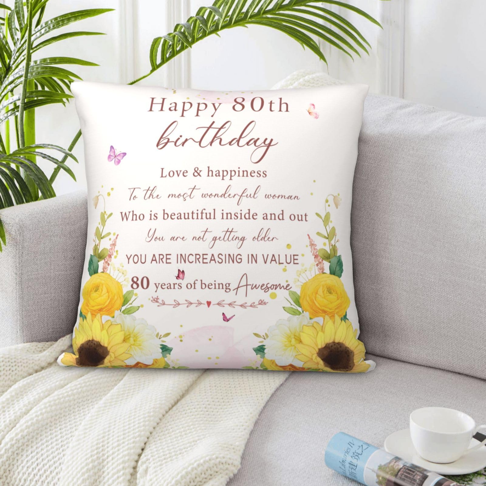 80th Birthday Gifts for Women, Happy 80th Birthday Decorations for Women, 80 Year Old Birthday Gifts for Woman, Best 1946 Birthday Gift for 80 Year Old Woman Throw Pillow Covers 18x18 Inches