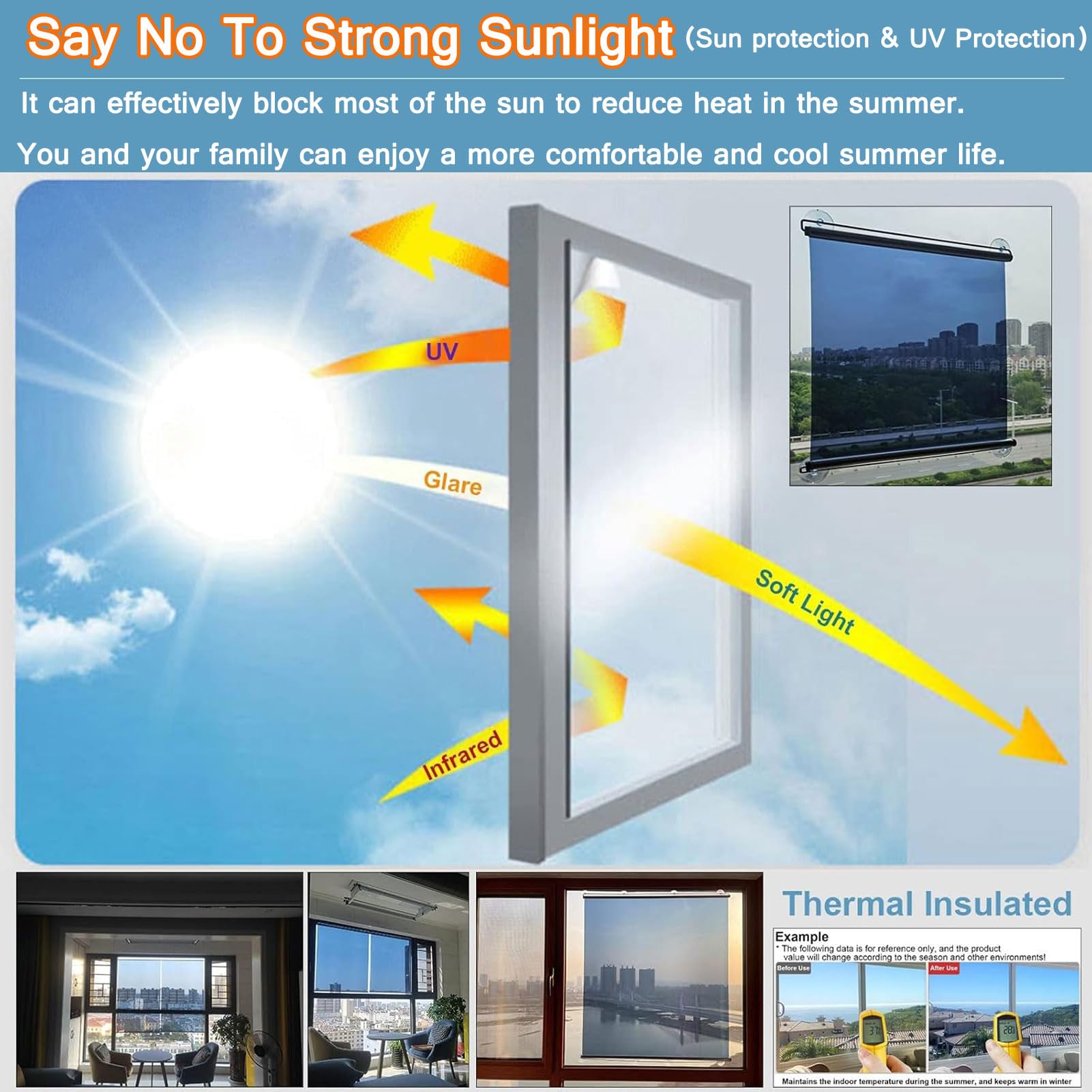 HUHJYUGE Saugnapfes Rollo Fensterrollo, Sonnenschutz Verdunkelungsrollo mit Saugnäpfen, Sichtschutz Temporäre Jalousien für Fenster, Sichtschutz Einziehbarer, Ohne Bohren (50X200cm)
