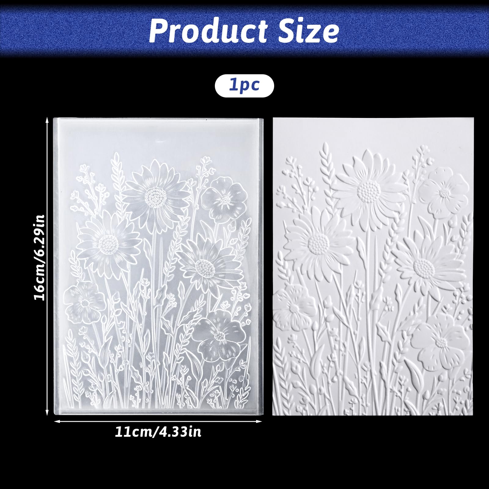 3D Daisy Embossing Folders Plastic Flowers Leaves Background Textured Flowers Leaves Embossed Template 4.3x6.3 Inch Card Embossing Stencil for DIY Scrapbooking Paper Crafts
