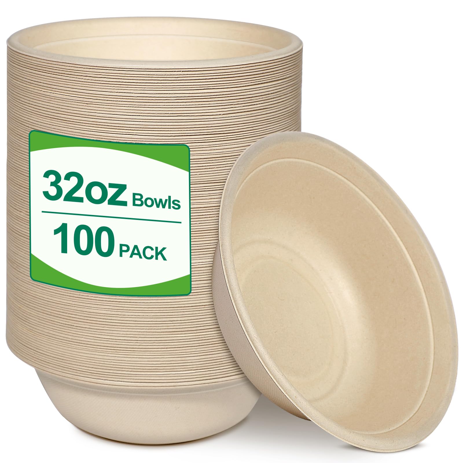 100 Stück Pappschalen Größ Einweg Braun Suppenschalen 950ML aus Zuckerrohr Einweggeschirr Schalen Einmal Einwegsuppenschale Kompostierbares Bio Suppenschüssel Rund