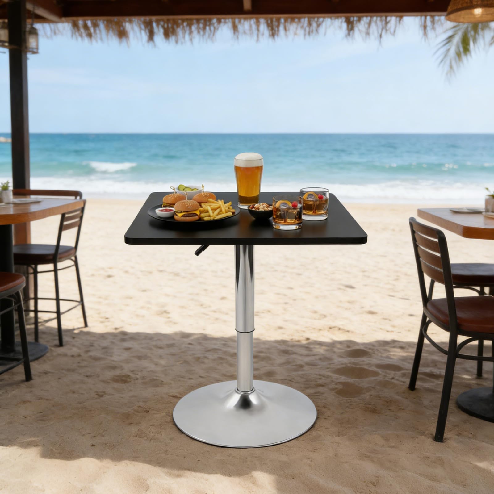 Bar Mesa alta, mesa de bar, mesa alta, cocina, mesa cuadrada, 60 x 60 cm, altura ajustable 67 – 91,5 cm, estructura sólida, pie de metal, para sala de estar, cocina, dormitorio, casa, mesa