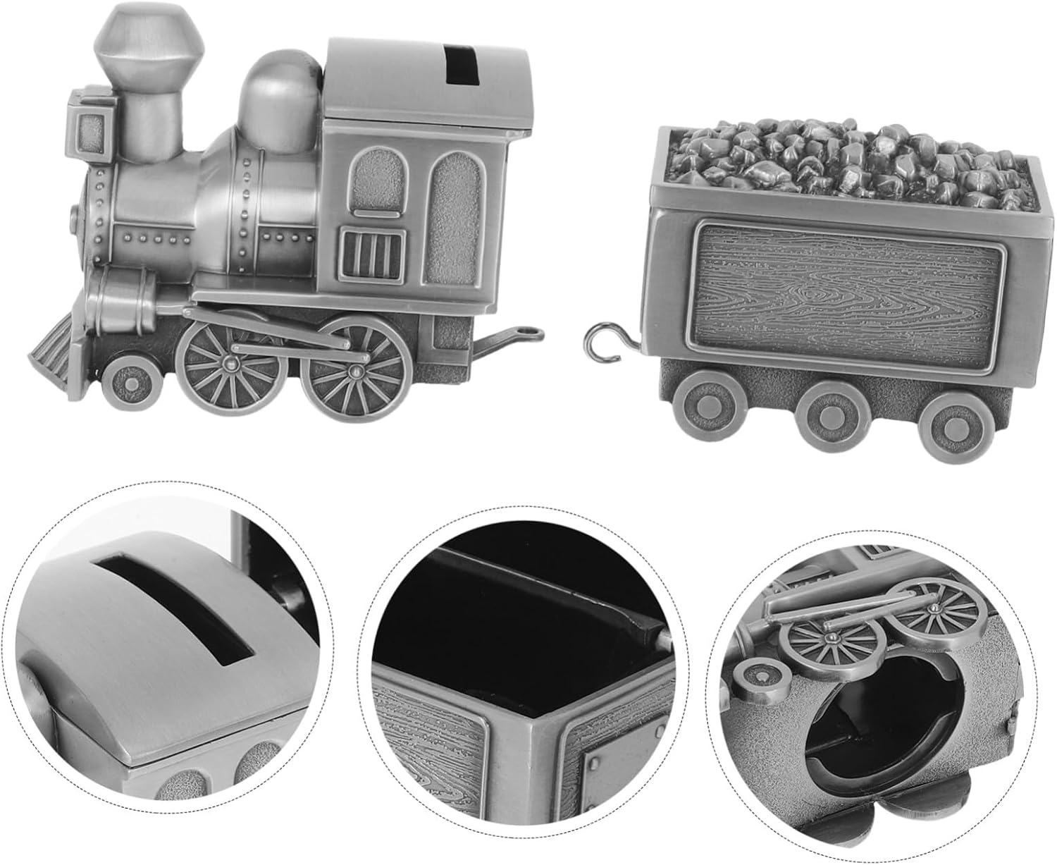Vintage Locomotive Model Train Piggy Bank Silver Retro Steam Engine Coin Organizer for Boys Adults Home Office Decor Money Saving Box