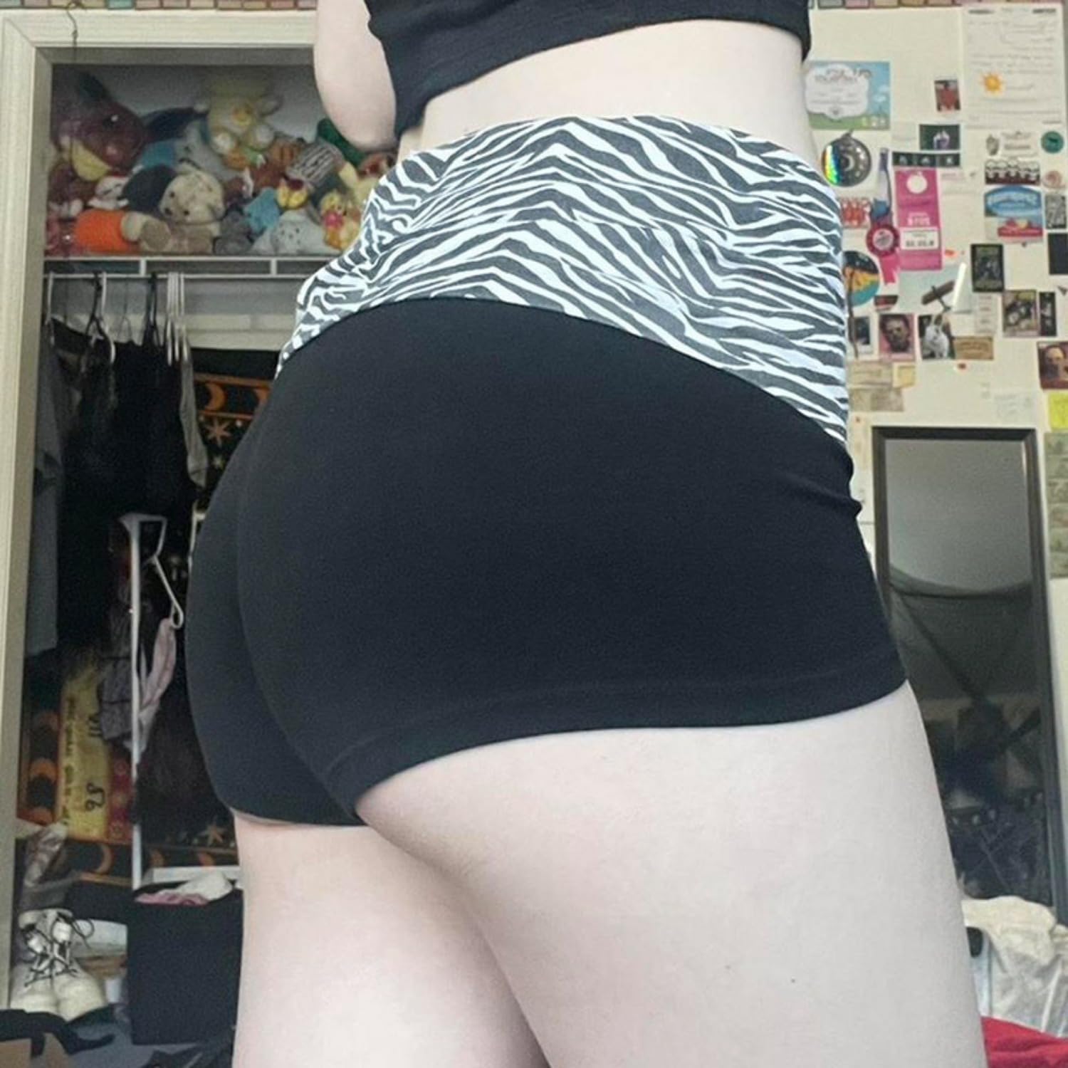 Women's Mini Fold Over Shorts Zebra Cheetah Lounge Low Rise Patchwork Pajamas Y2K Skinny Sexy Casual Shorts - Image 4