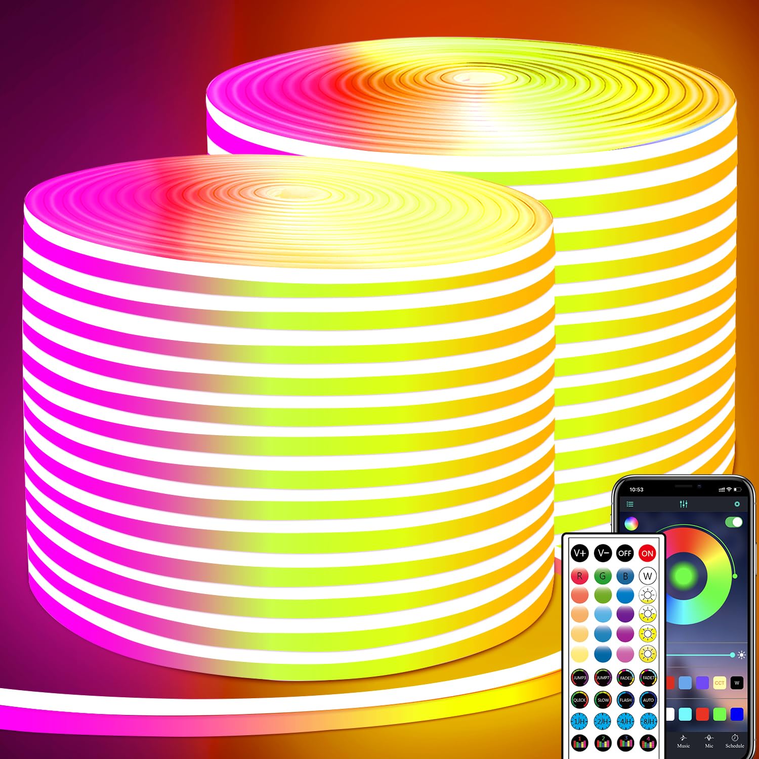 Segrass 2x20m Neon Rope mit App/Fernbedienung, flexible LED Strip, verschiedene Modi, IP65-wasserdichte RGB Beleuchtung für Outdoor und Musik-Synchronisation im Schlafzimmer