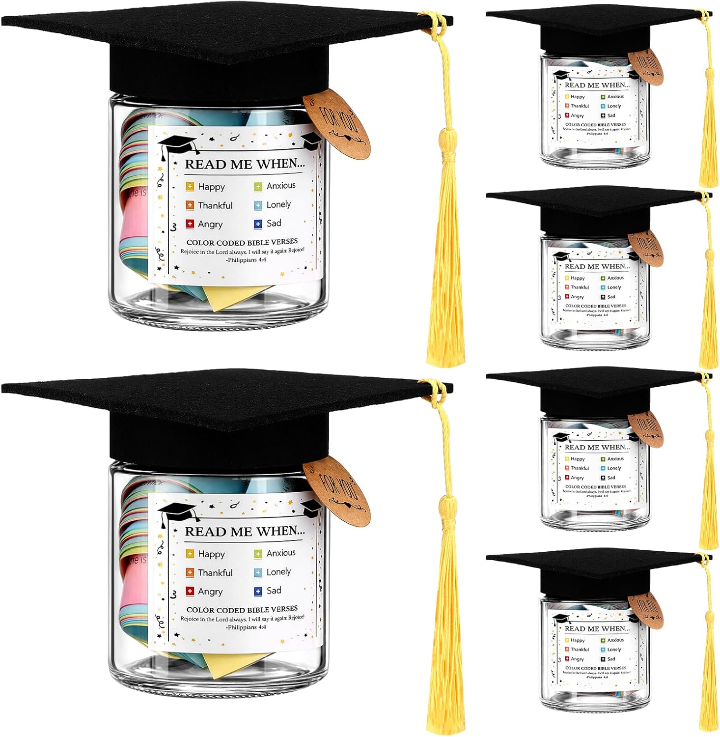 6 Pack Bible Verse Jar with Grad Cap and 108 Verses Daily Encouragement Christian Graduation Gifts for Women Men Inspirational Graduation Gift for Grads Class of 2026