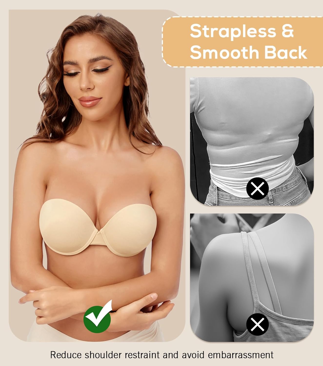 Wekofi Women’s Strapless Push Up Padded Underwire Sticky Invisible Adhesive Bra for Backless Dress - Image 4