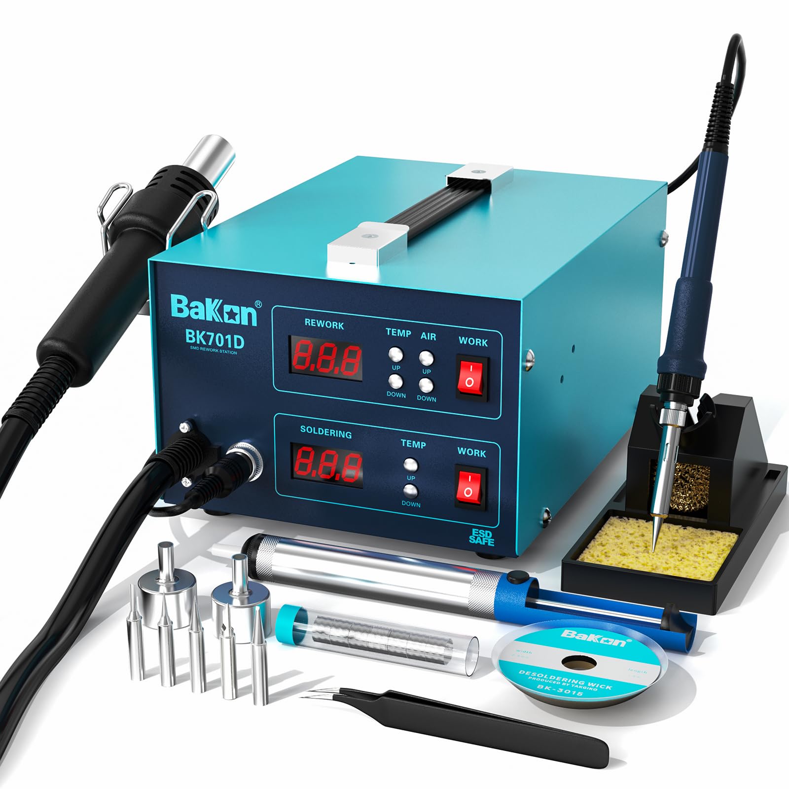 BK701D 700W Hot Air Soldering Station 2-in-1 Kit, SMD Hot Air Rework Soldering Station, Multiple Functions Electronics Kit, Led Digital Display, Knob Type Adjustable Temperature
