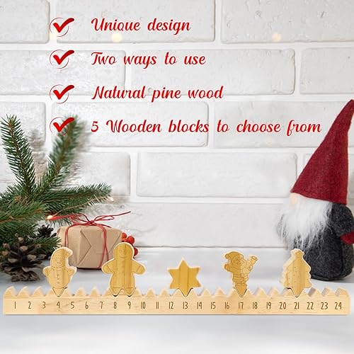 Miniatura 3 de OurWarm Calendario de Adviento de Navidad 2023 para niños y adultos, calendario de cuenta regresiva de Navidad de madera con bloques móviles,