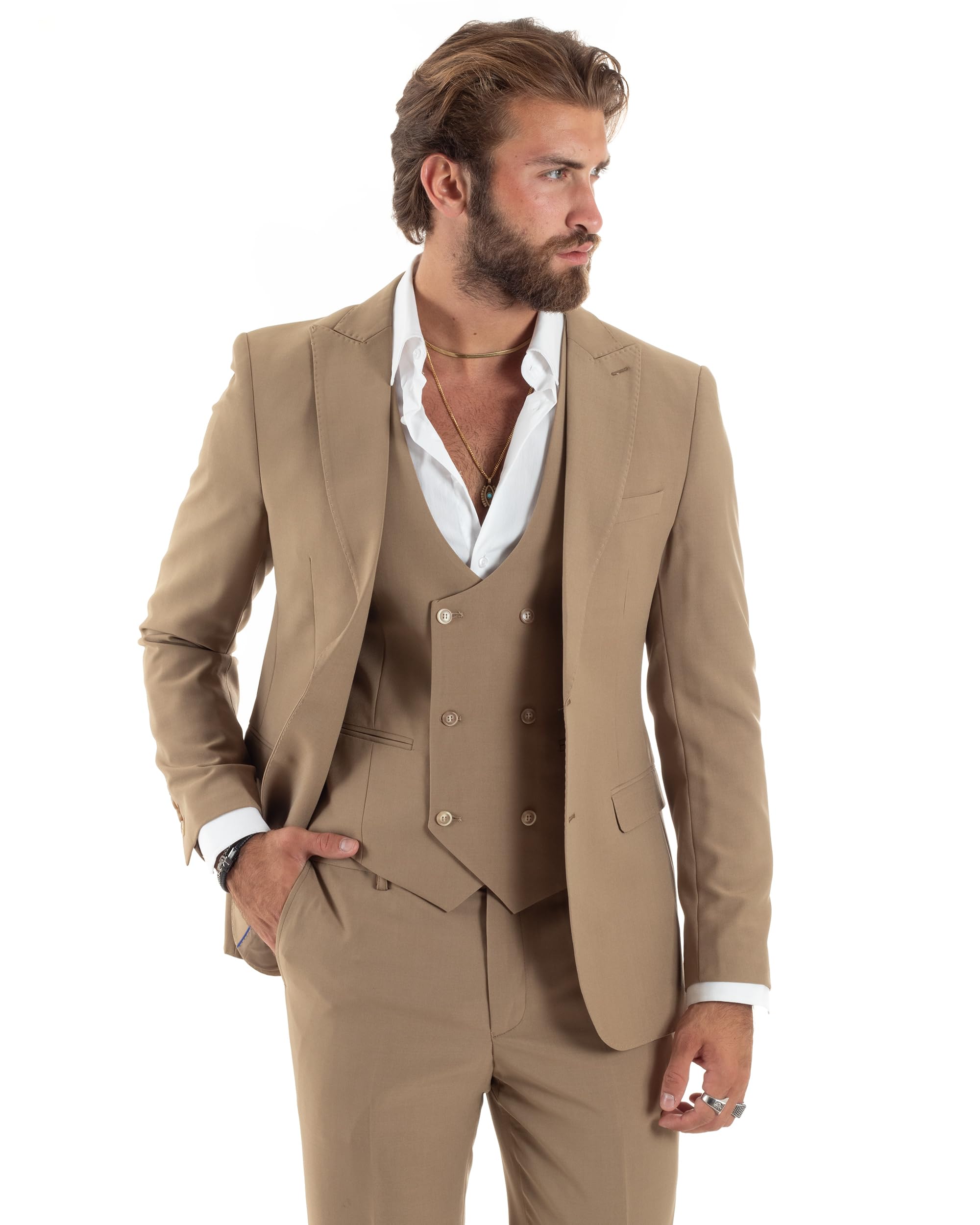 Abito Uomo Monopetto Vestito 3 Pezzi Completo Giacca Pantaloni Panciotto Elegante Sartoriale Vari Colori