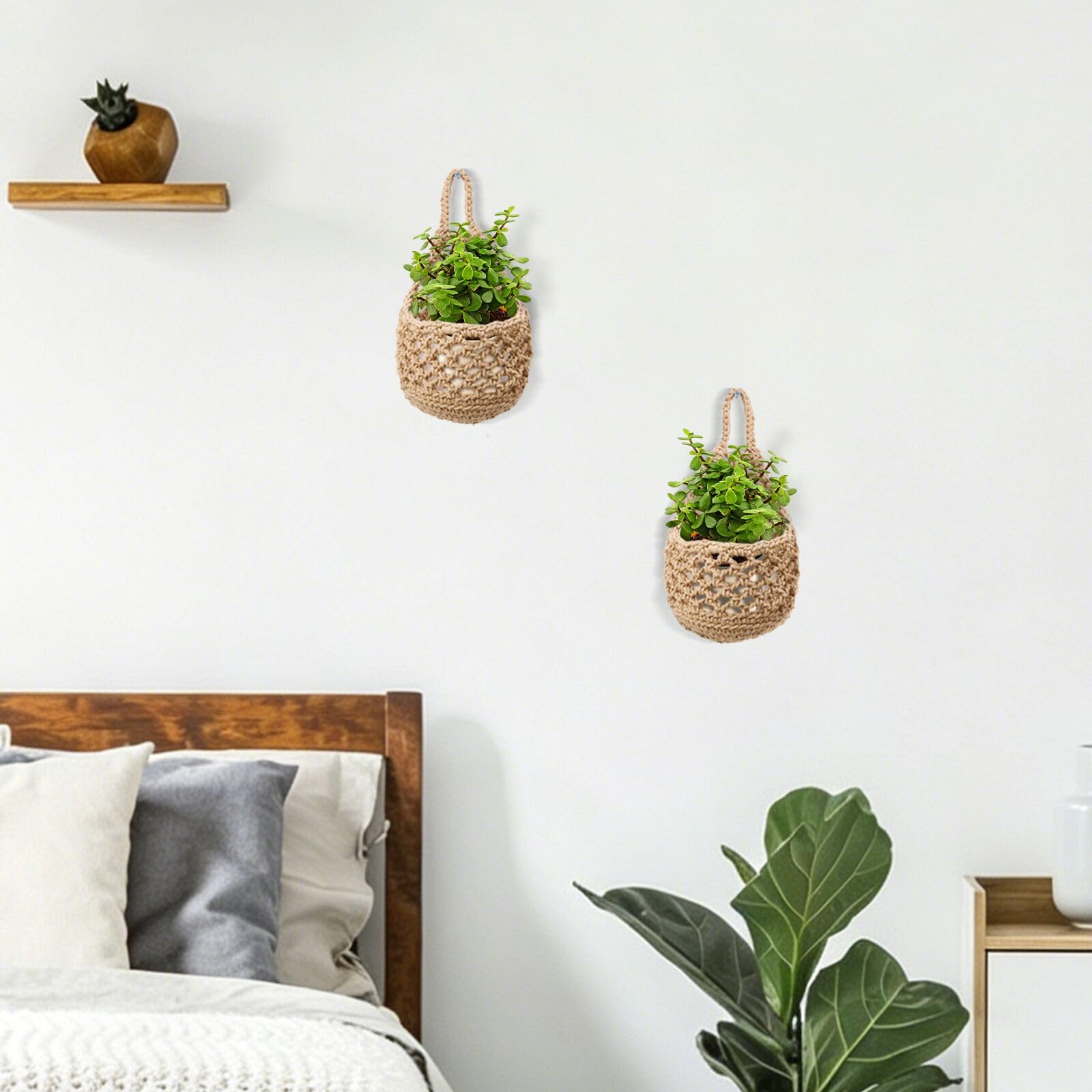 Lot de 6 pots de fleurs à suspendre pour plantes d'intérieur, suspension en macramé fait à la main, panier mural tissé pour plantes grasses, plantes aériennes et herbes, décoration de jardin