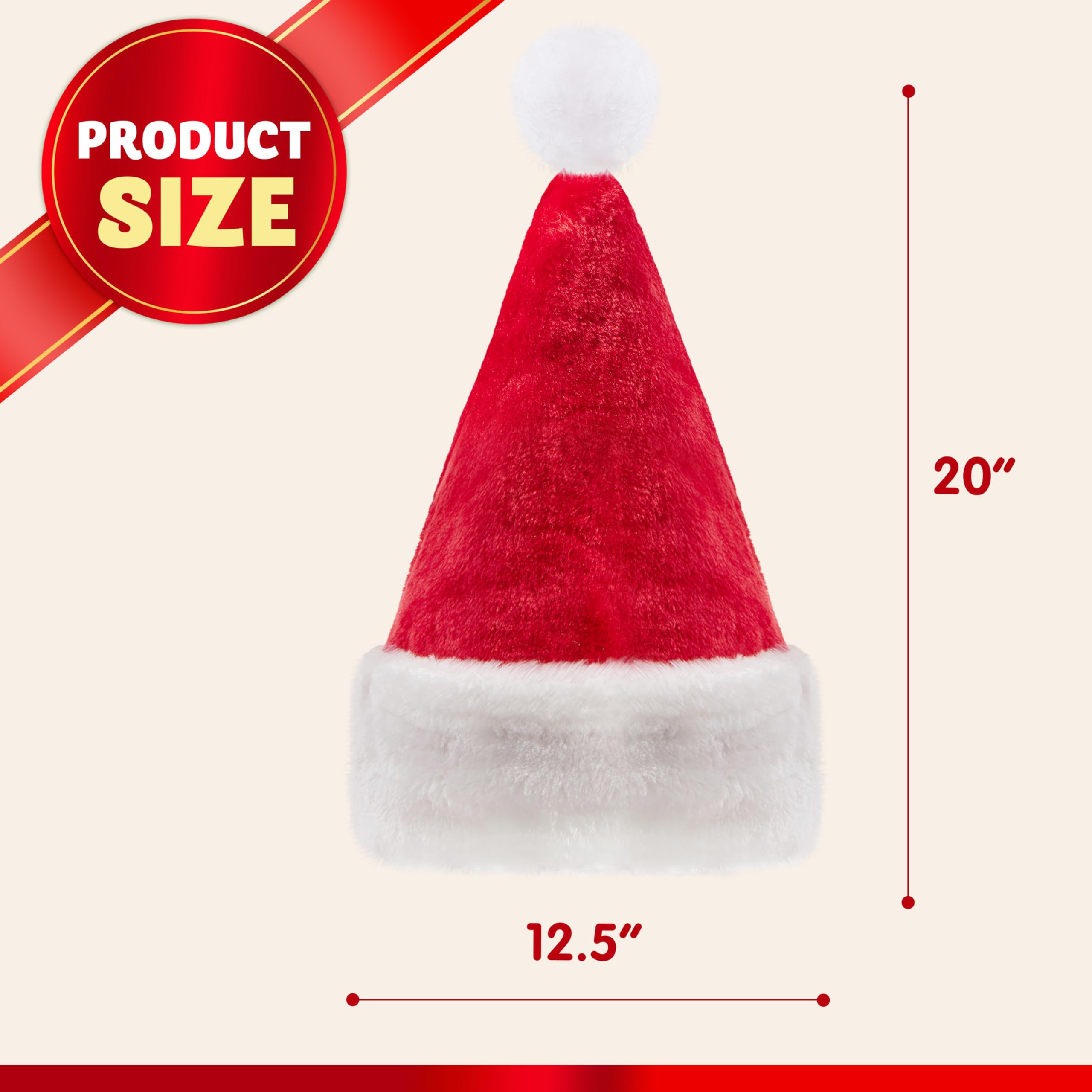 JOYIN Lot de 12 bonnets de Noël de qualité supérieure de 30 x 50 cm, en velours rouge avec manchettes blanches pour cadeaux de Noël et accessoires de fête