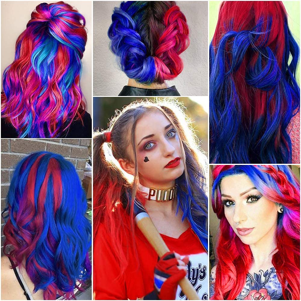 JCM Blue&Red Multi-Colors Party Highlights Straight Clip in/on Colored Hair  Streak Synthetic Hairpieces(Blue Red) : Amazon.sg: Beauty