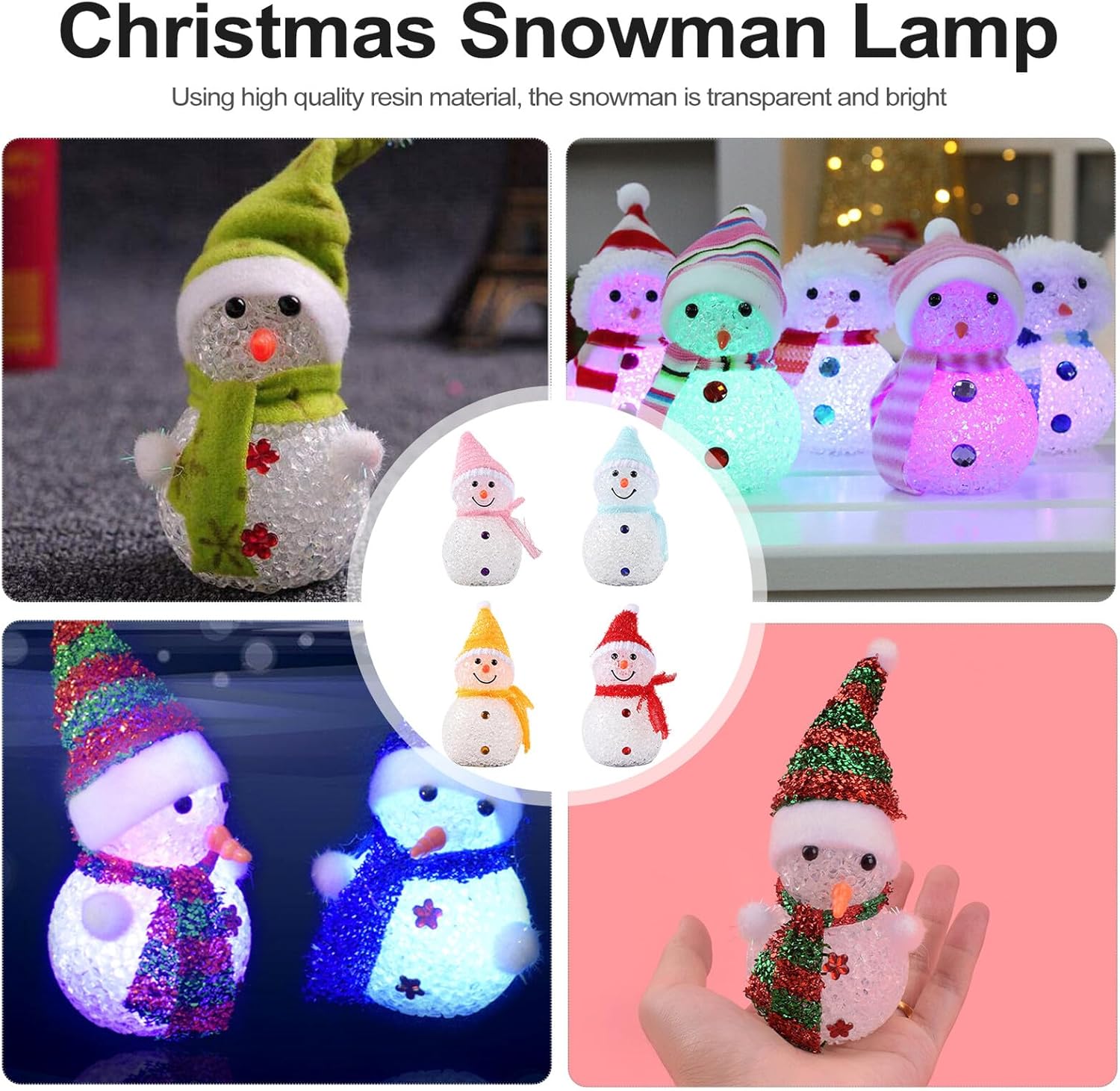 GANAZONO 4pcs Solar Powered Christmas Snowman Lawn Lights Outdoor Xmas Garden Yard Landscape Decorative LED Figurine Lamps with Light for Festival Night Illumination Random Color