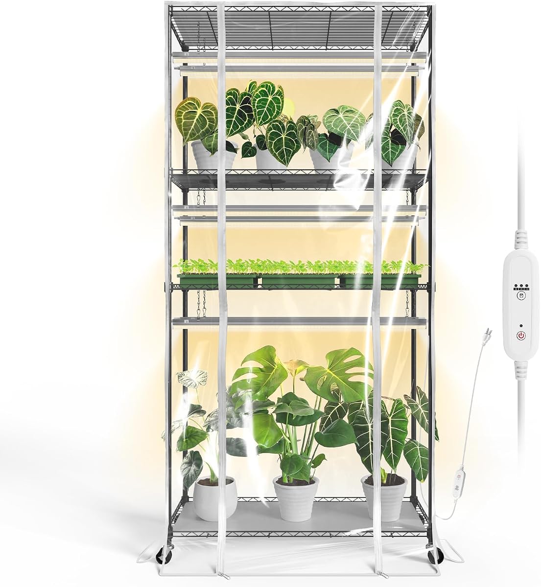 Bstrip 3-Tier Indoor Greenhouse with Grow Light, 35.4x13.8x70.8in | Indoor Greenhouse Cabinet, 6-Pack Plant Lights, 90W Total, Timer, Ideal for Seed Starting, Indoor Growing