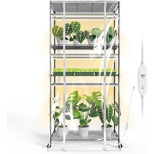 Bstrip Indoor Greenhouse with Grow Light, Indoor Greenhouse Cabinet with 6 Pack 90W Grow Lights with Timer, Mini Green House for Indoor Plant, Seed Starter, Seeding, 35.4"x13.8"x70.8"