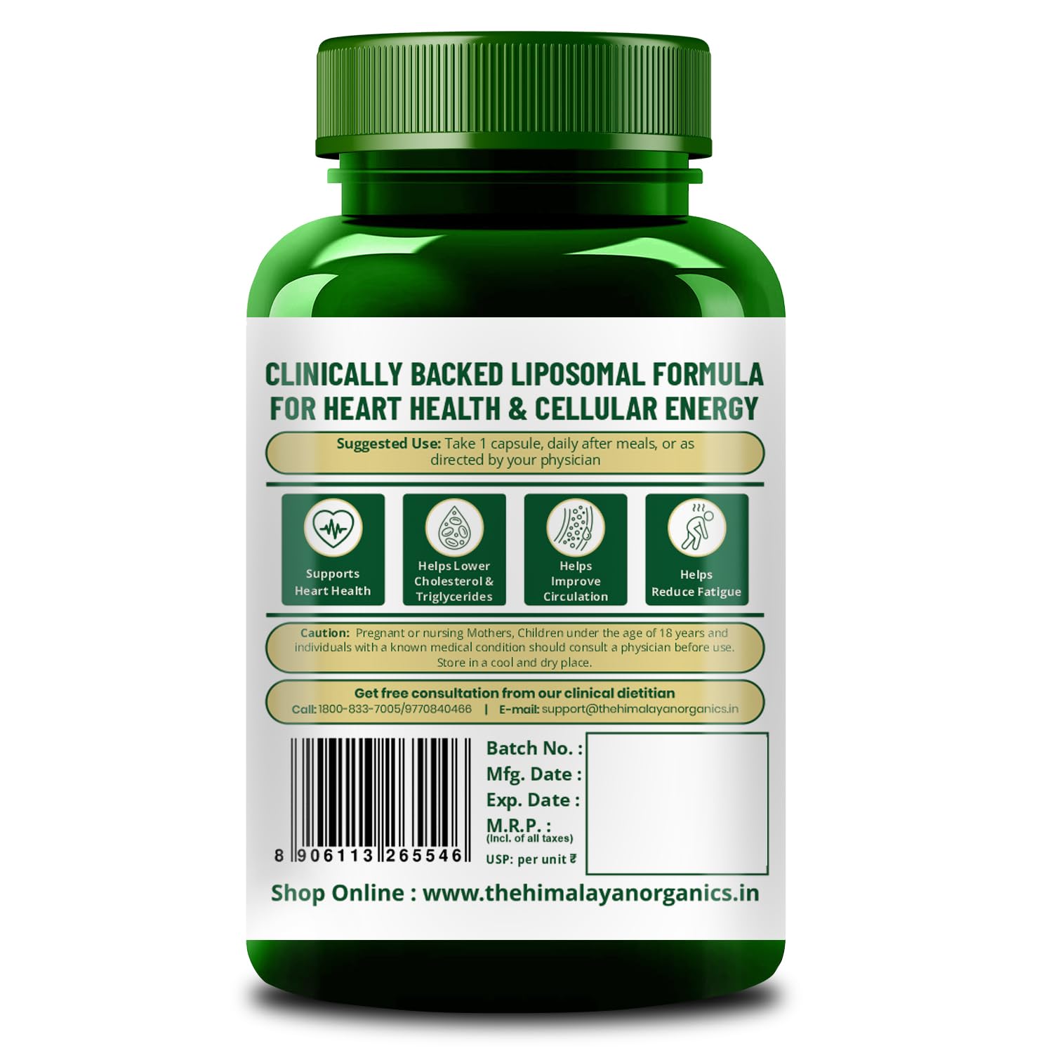 Vlado's Himalayan Organics Liposomal Coenzyme Q10 | CoQ10 Supplement 300mg+ with Magnesium, Vitamin B9 & B12, D-Chiro-Inositol, ,Garlic, Arjuna, Methyl, Folate | High Absorption I Coq10 Ubiqinol Supports Heart Health and Vascular Health - 10 Veg Capsules