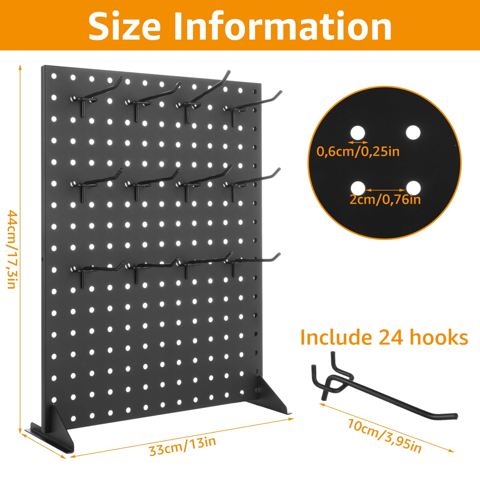 YOUNTHYE 2PCS Peg Board Display Stand with 24 Peg Hooks 17x13 inch Desk Pegboard Stand Metal Pegboard Display Stand for Retail Craft Shows & Fairs Black Desk Pegboard Panels