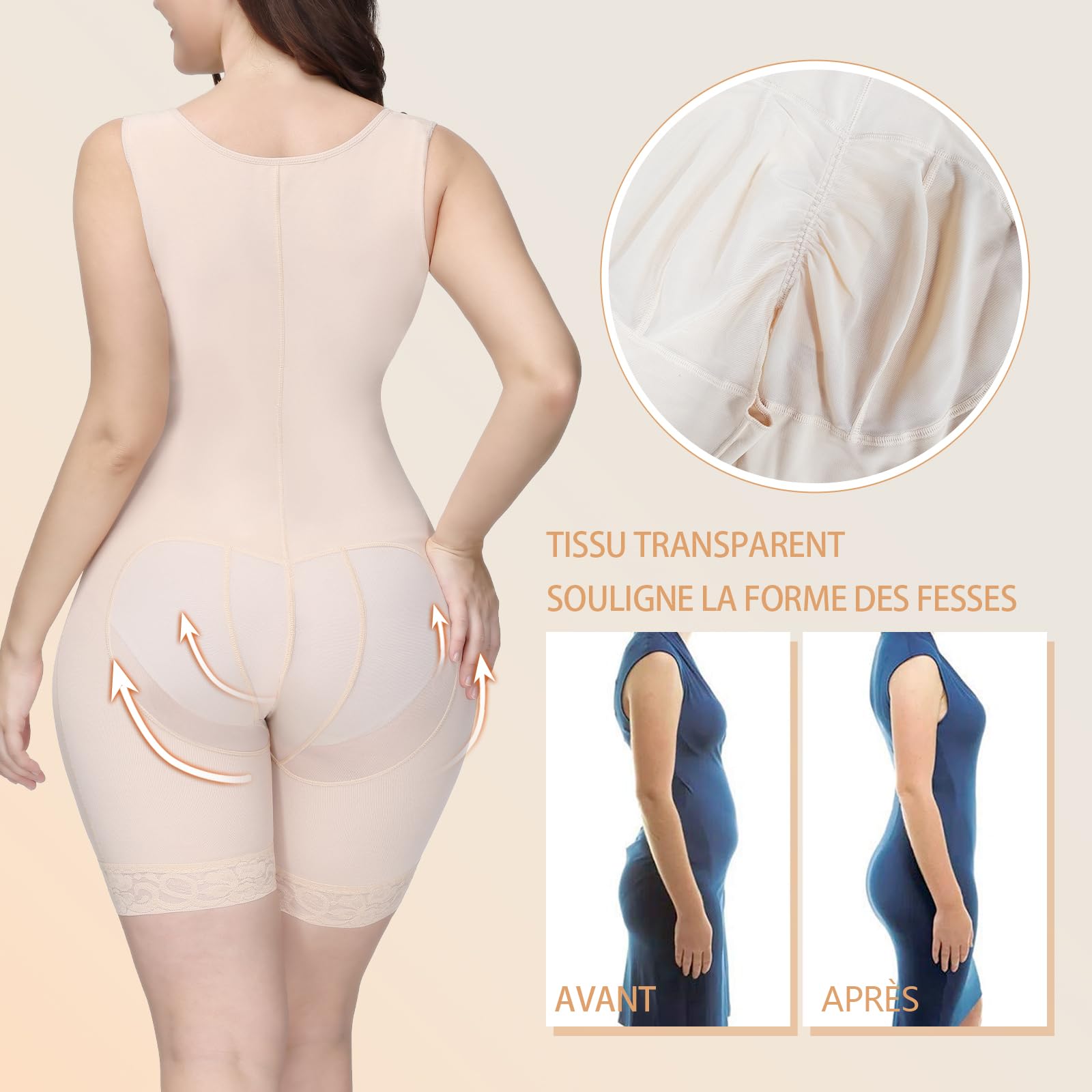 SHAPSHE Body Gainant Femme Gaine Ventre Plat Sculptant Amincissante Shapewear Bodysuit Combinaison Gainante Post Accouchement