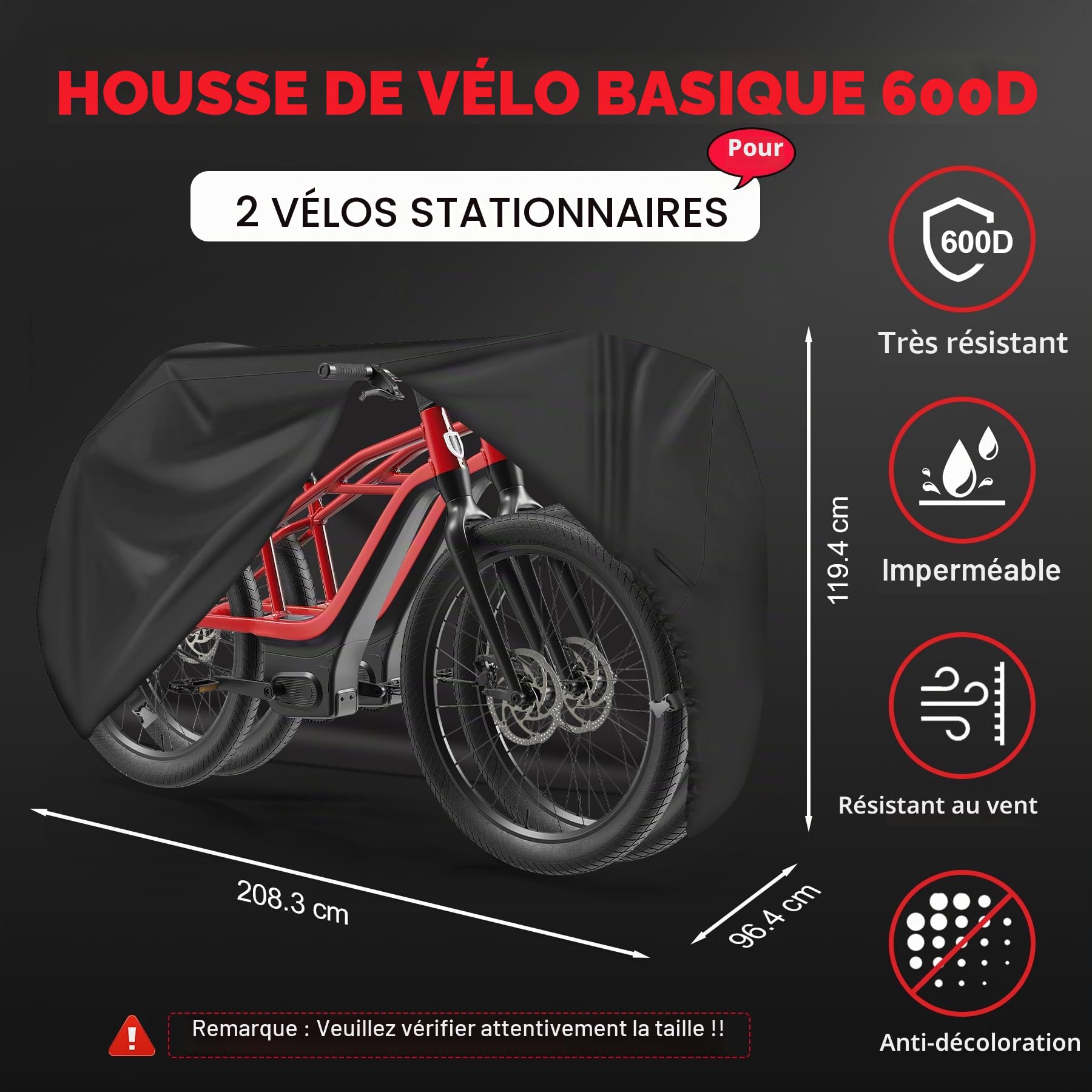 Housse de vélo imperméable 600D pour 2 vélos électriques, VTT, route – Zettum