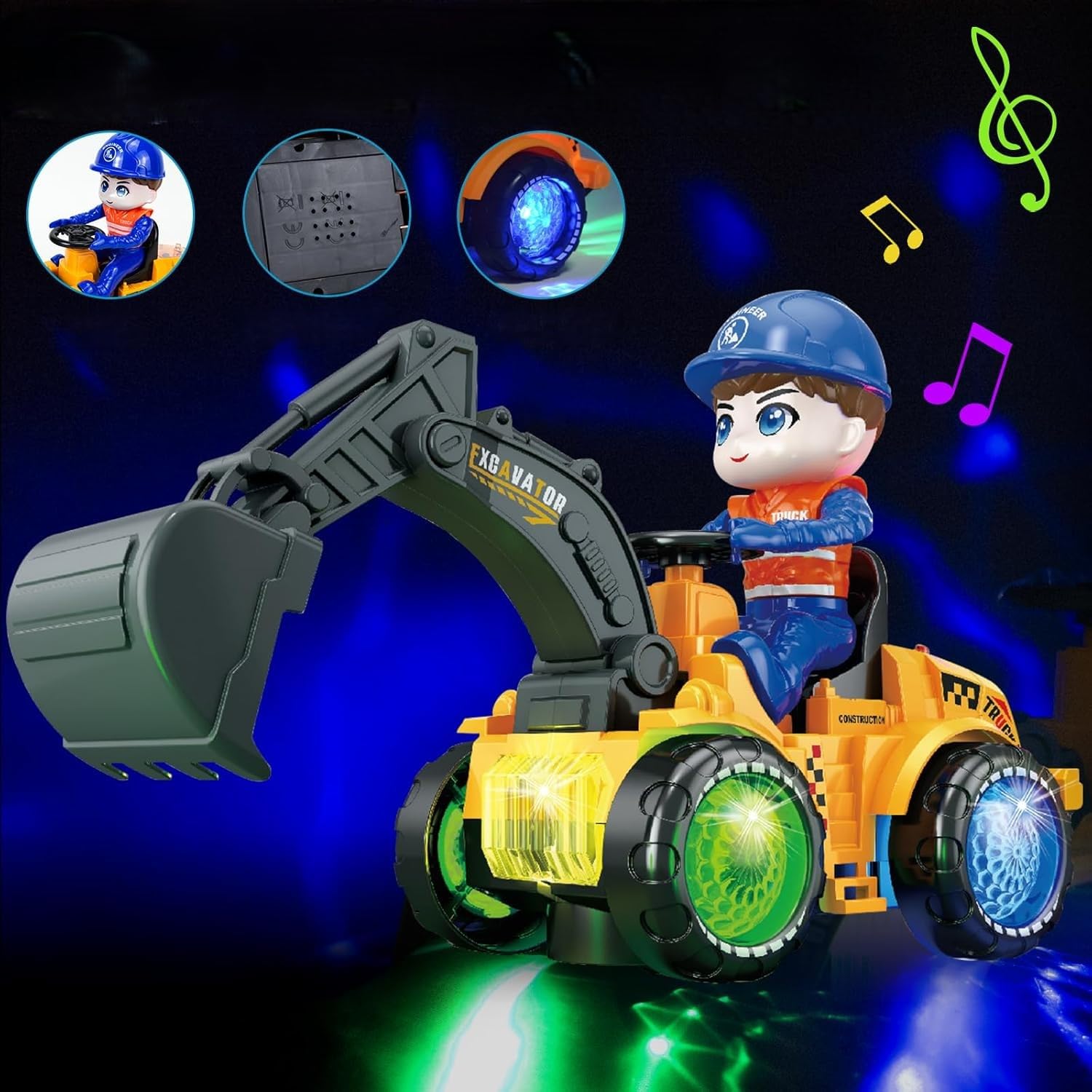 KRIREEN Excavator Super Toy, Construction Vehicle, LED Light, Automatically Runs Excavator Toy,Truck Model Construction Toys for Kids 3+ Years Old Boys and Girls, Best Gift for Kids, (Pack of 1) 2