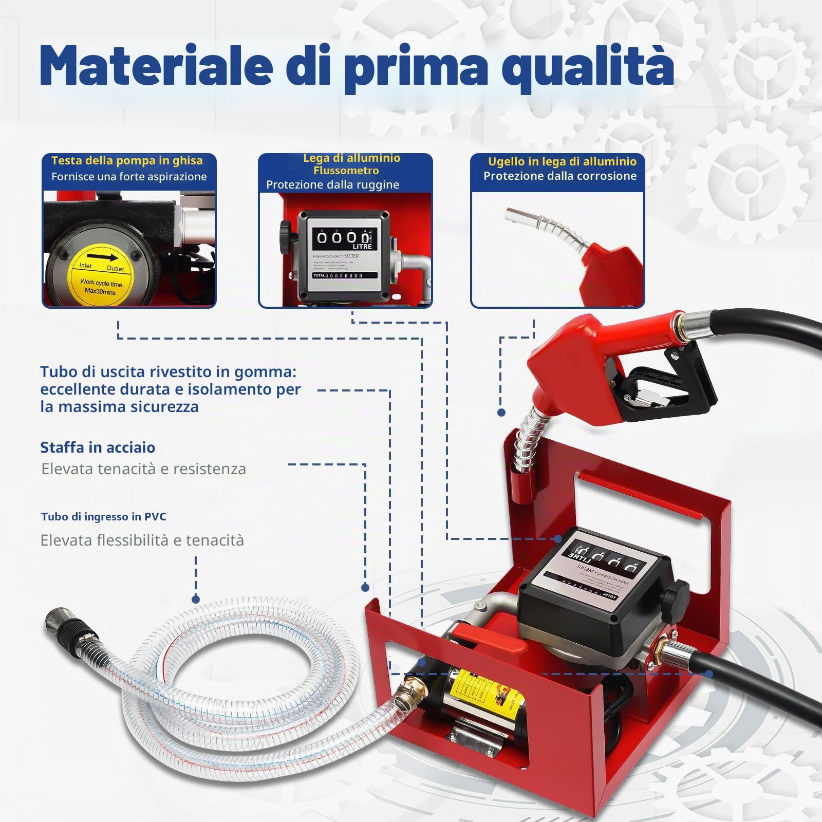 Pompa diesel, 230 V, 200 W, 50 l/min, pompa diesel autoadescante, set completo, pistola automatica dell'olio, con filtro diesel e maniglia, stazione di benzina, impianto di benzina, pompa dell'olio