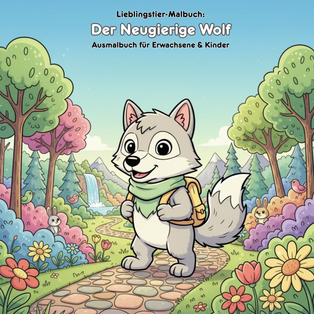 Der Neugierige Wolf: Abenteuer & Malbuch für Kinder: Für Erwachsene & Kinder – 36 Ausmalbilder des neugierigen Wolfs – 21.59 x 21.59 cm – Große Motive für kleine Künstler