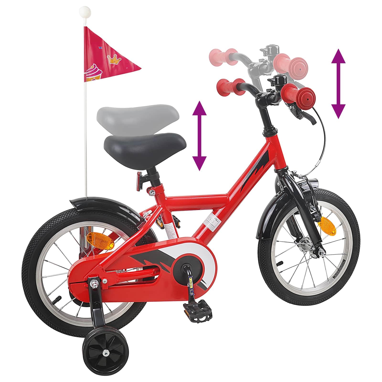 Bicicleta infantil en pulgadas negra con marco de acero, manillar ajustable y asiento para 2-4 años, con freno, timbre y guardabarros para aventuras al aire libre, peso ligero y fácil