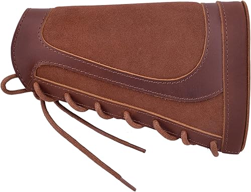 Miniatura 9 de Buttstock de cuero genuino con cartucho para pistolas de rifle, soporte de carcasa para bolsas de cubierta para diestrozurdo .22 Cal 17HMR .22MAG