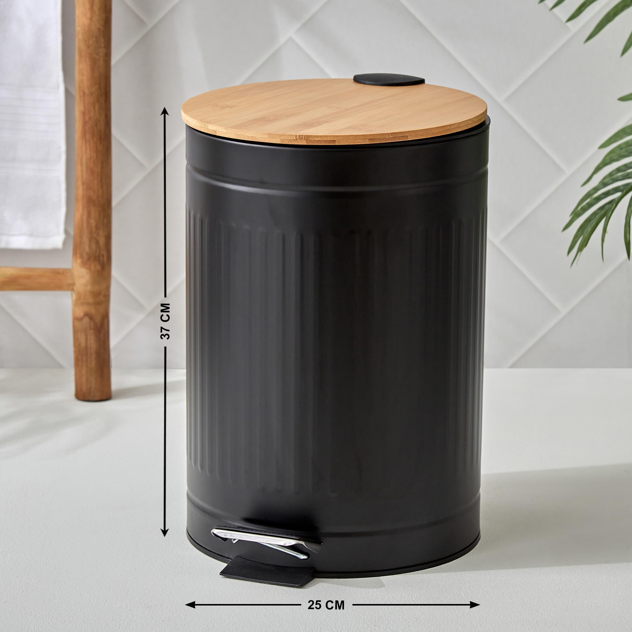 Home Centre Sedona Flute Metal Pedal Waste Bin with Bamboo Lid - 12L 1