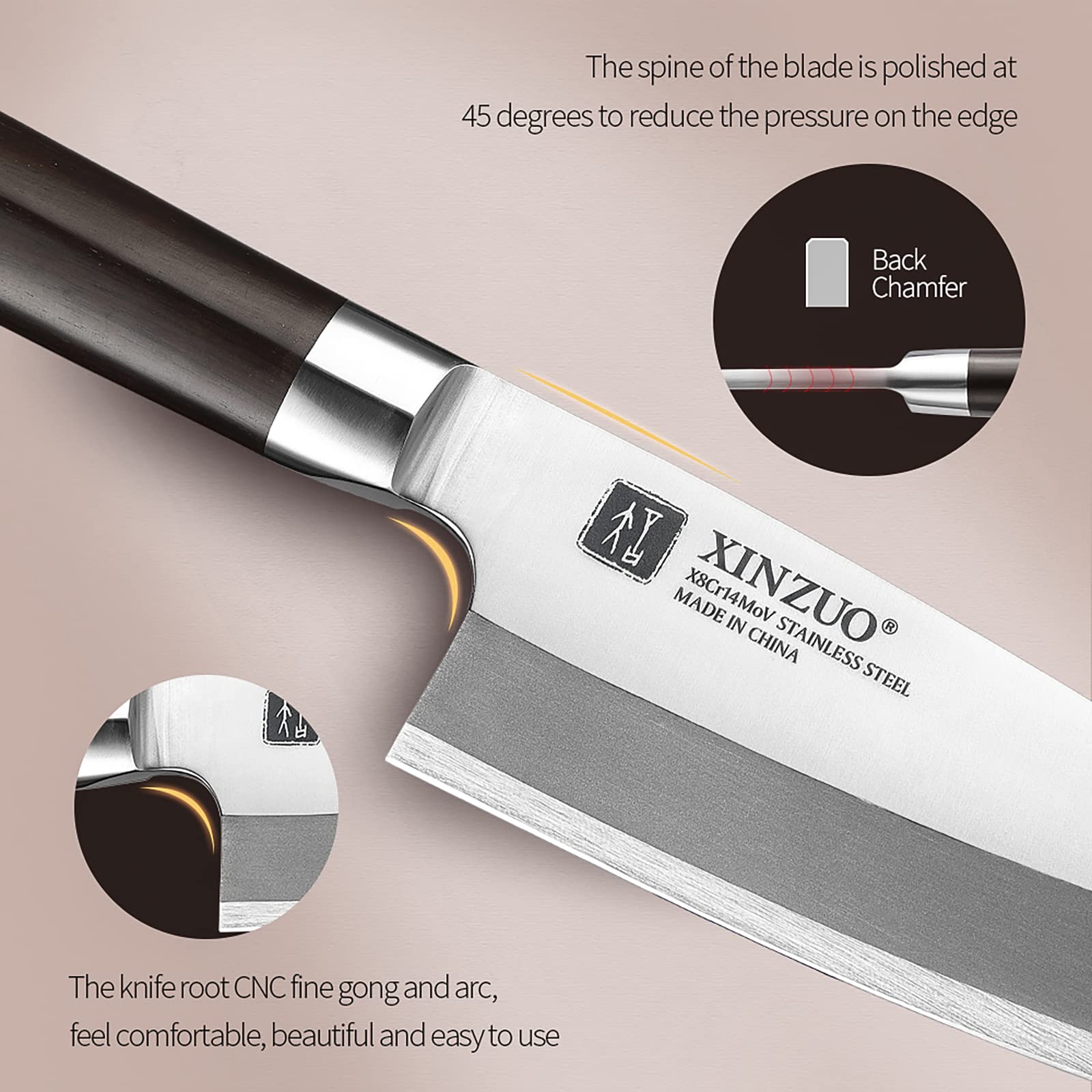 XINZUO 18cm Deba Messer Edelstahl X8Cr14MoV, Japanisches Sashimi Sushi Messer Einzelfase Klinge- Kochmesser Profi Fischmesser Ebenholzgriff -mit Scheide aus Birkenholz