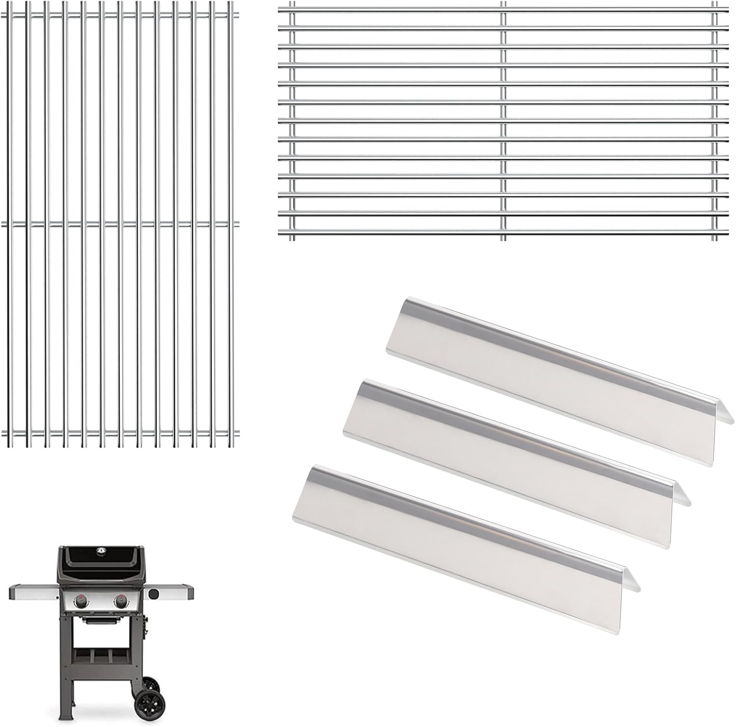 7637 Grill Grates 7635 Flavorizer Bars for Weber Spirit and GS4 Spirit II 200 Series Grills E210 S210 E215 E220 S215 S220, Spirit 2 E210 S210 Replacement Parts (Front Mount Controls) Stainless Steel Stainless Steel Silver-7637 Grates & 7635 Heat Plates