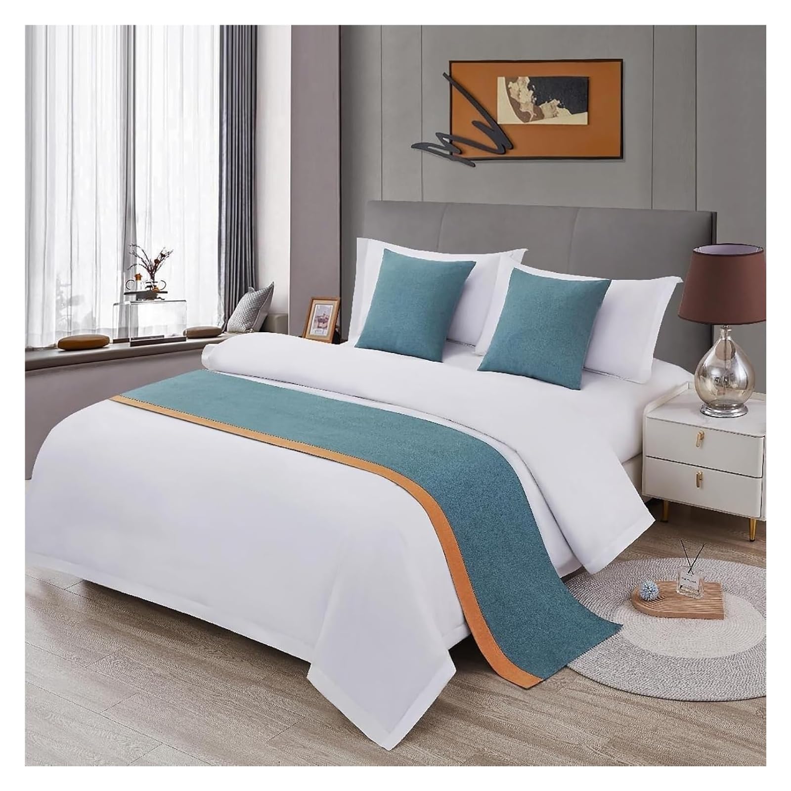 JFGCTYHXY Bed linen throws, Gray Bed Runners Scarves Bicolor Splicing Bedspread Hotel Scarf Bedding Towel Luxury(D,50 * 240cm for 180cm Bed)