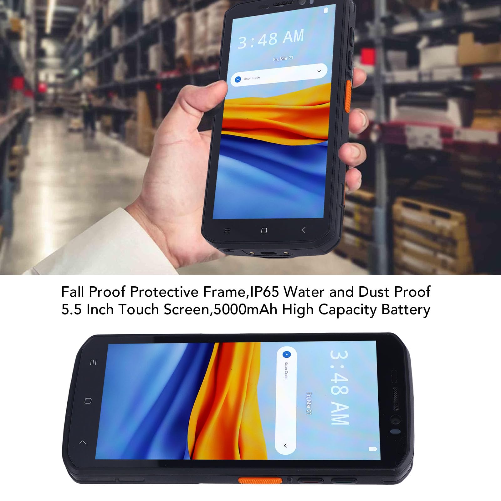 Dla Androida 14 Skaner Kodów Kreskowych, 5.5 '' Scanner PDA z Pełnym Dotykiem z Czytnikiem NFC, 4 GB RAM 64GB ROM, 1D 2D QR Code Handheld Skaner Mobilny Komputer Mobilny Dla