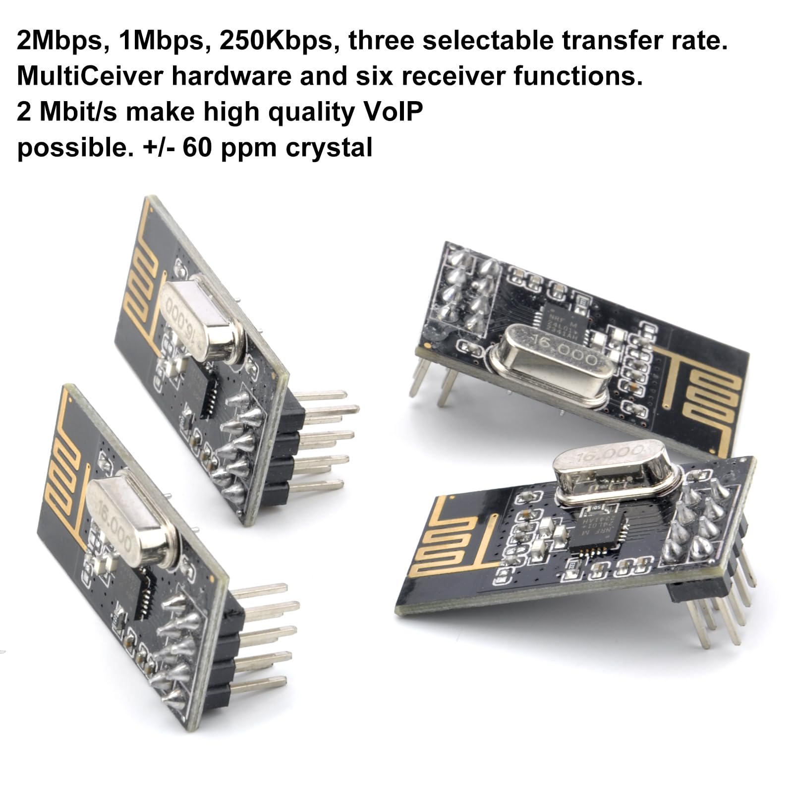 HENGBIRD 4pcs NRF24l01+ 2.4g Wireless Transceiver Module, Wireless Transceiver, Wireless NRF24l01 + 2.4g Modulo di Comunicazione, 2.4G Hz Wireless Transceiver Module For Microcontroller