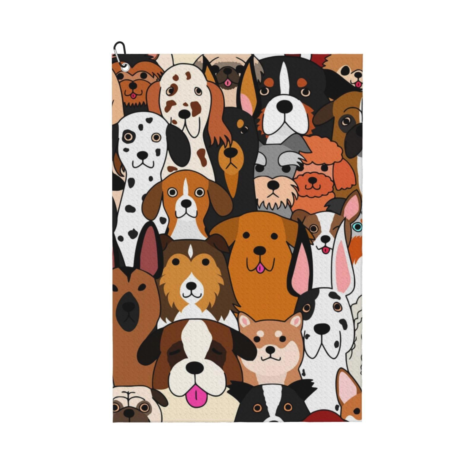 Hnnkloy Cute Doodle Dog Print Animal, 16x24 in Portable Waffle Golf Towels with Carabiner Clip for Golf Bag