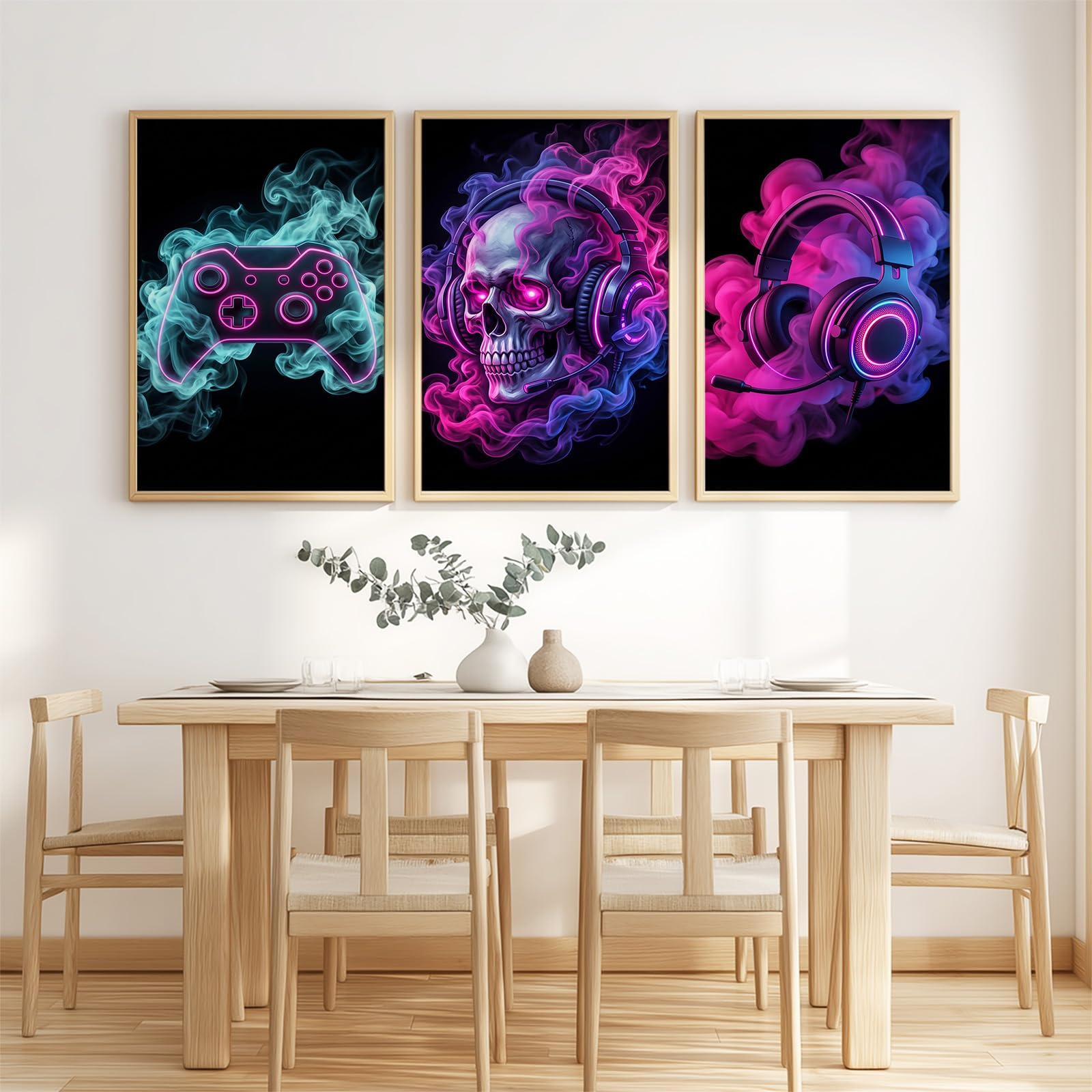 Générique Impression sur Toile Tableaux Decoratifs Muraux Déco Fantaisie Gaming 50 x 70 cm Decoration Murale Peinture, Néon Casque Manette, Pour Chambre Maison