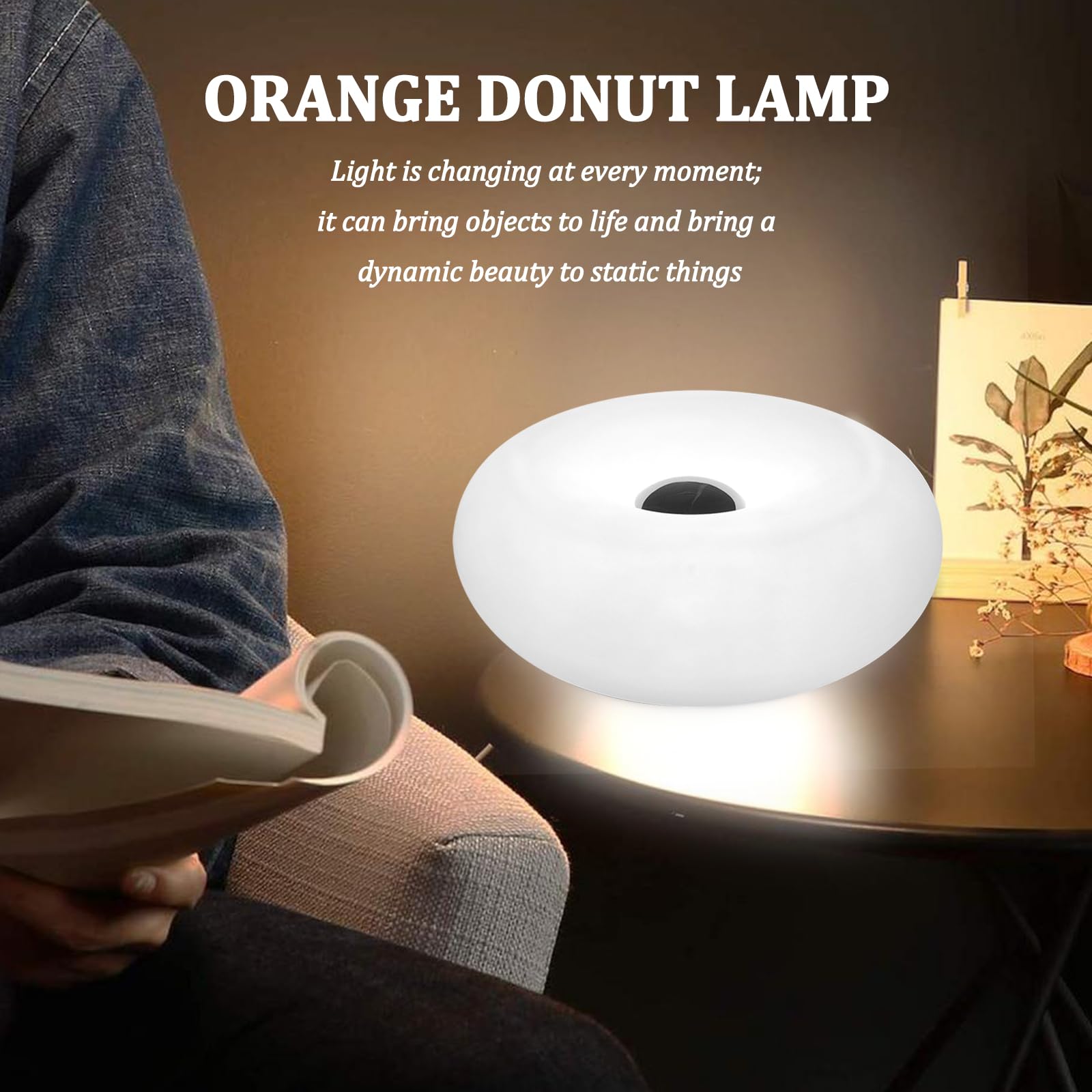 Moderne Donut-Tischlampe im Designer-Design, LED-Nachttischlampe mit strapazierfähigem Lampenschirm, rotationsgeformte kleine dimmbare Nachttischlampe mit 3 Lichtfarben (KEIN Glas) (Weiß)