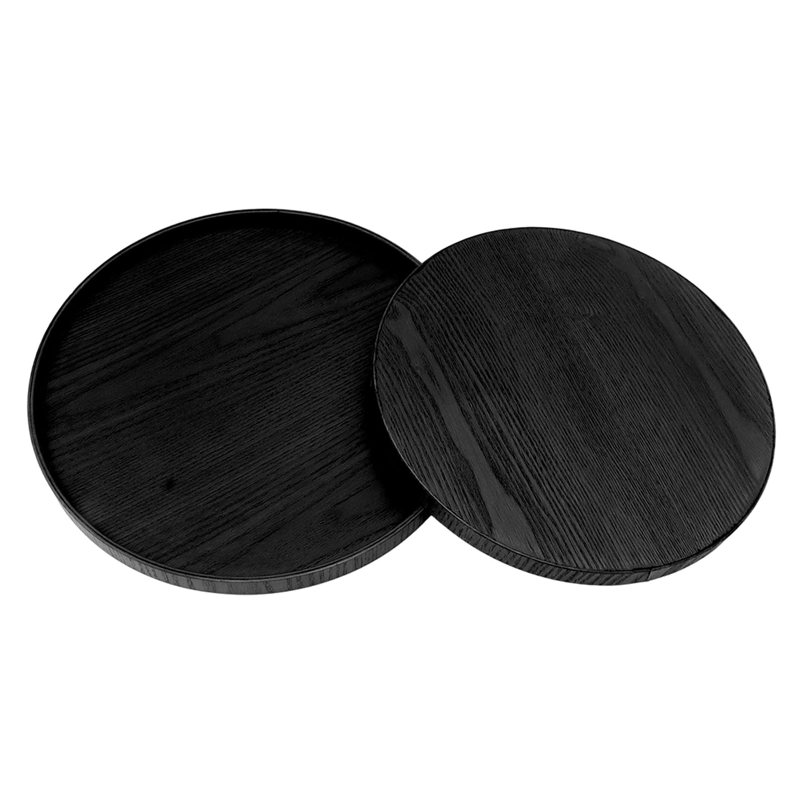 Juego de 4 bandejas redondas de madera para servir, platos de madera de fresno antideslizantes con bordes elevados, ideal para frutas, aire acondicionado y drin en restaurantes, cafeterías y uso