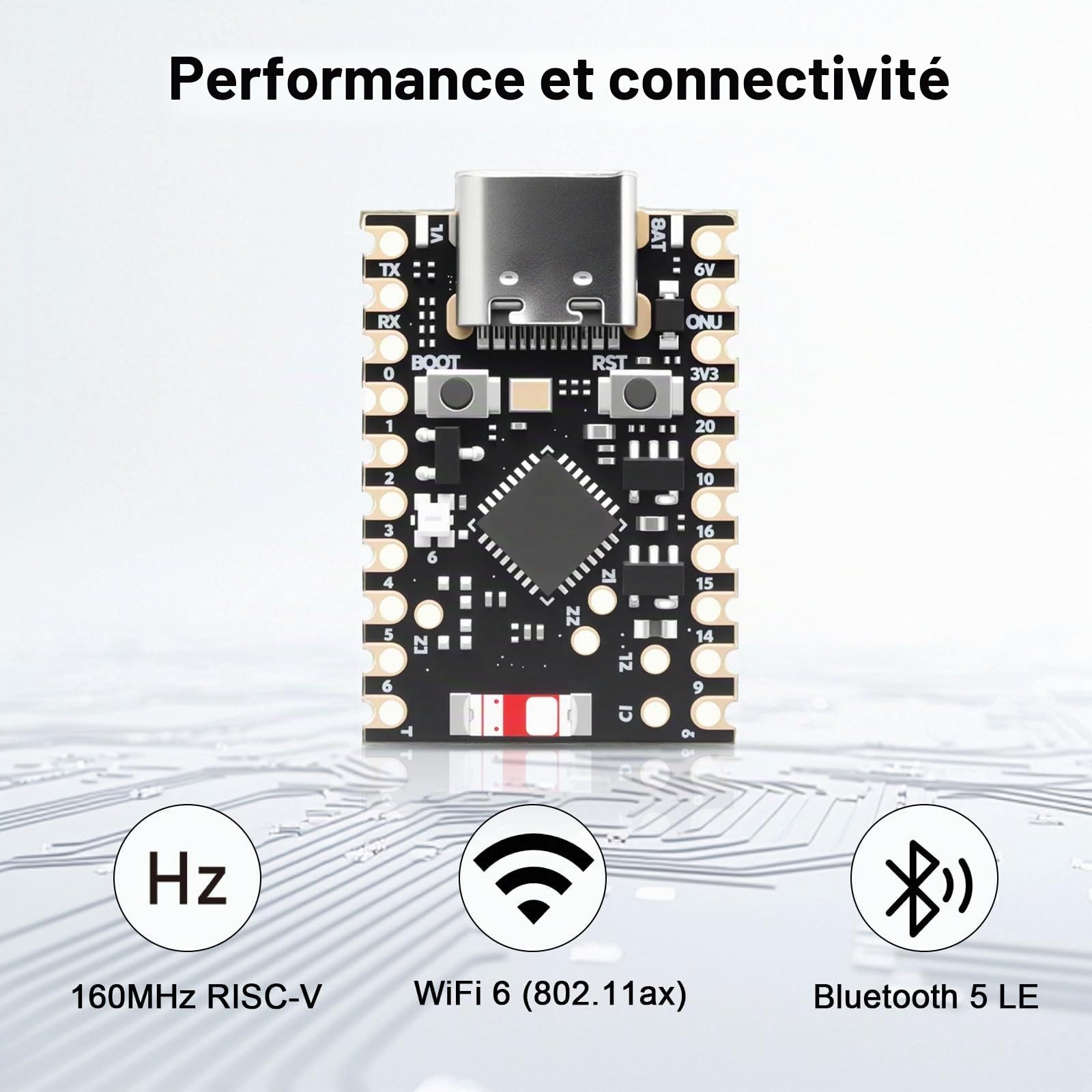 ESP32-C6 Mini carte de développement ESP32 WiFi Bluetooth avec processeur 32 bits fréquence de course 160 MHz USB Type-C ESP32 carte de développement 2,4 GHz Wi-Fi compatible avec Arduino (3