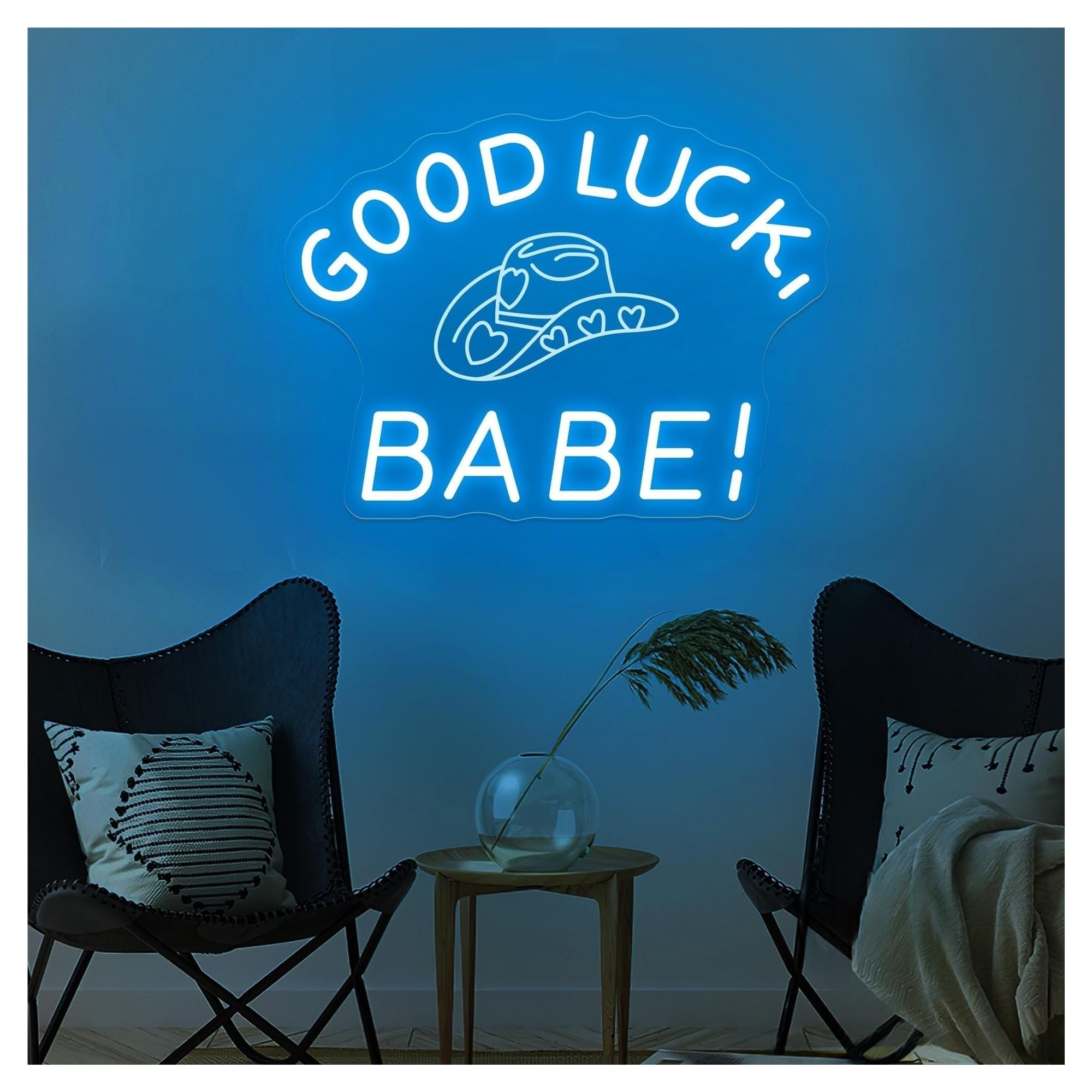 Shouxi D Sign Lamp Cowboy Hat Neon Sign For Wall Ecor, Handmade 3 Carving Lights Suitable For Studio Home 45Cm(D)