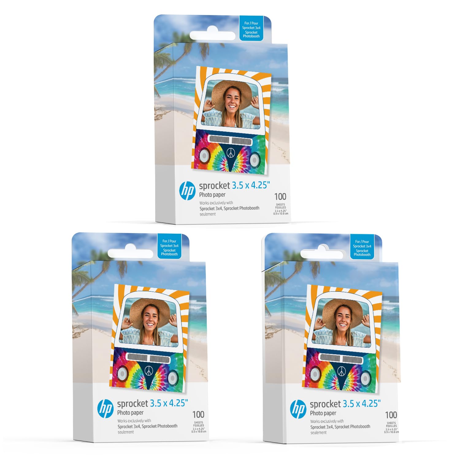 HP Sprocket 3.5 x 4.25” Zink Sticky-Backed Photo Paper (300 Pack) Compatible with HP Sprocket 3x4 Photobooth and Photo Printer