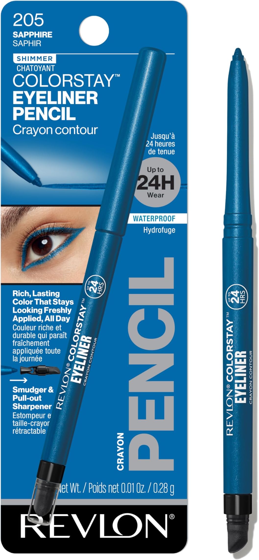 ColorStay Pencil Waterproof Eyeliner, Smudge-Proof, Eye Makeup with Built-In Sharpener, Packaging May Vary, 205 Sapphire, 0.01 oz