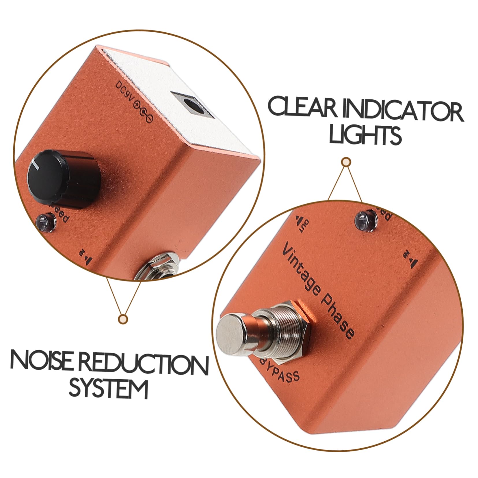 Pedale Effetto per Chitarra Elettrica Mini Retro Fase | True Bypass, Luci Indicatore Chiare, Metallo Arancia, per Recording e Suonare Chitarra Elettrica