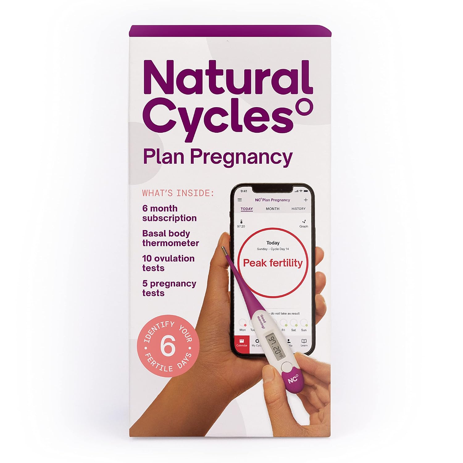 Natural Cycles Plan a Pregnancy Kit- 6 Month Subscription with Basal Thermometer - Ovulation + Pregnancy Tests - (iOS and Android) - BBT - Fertility Tracker : Health & Household