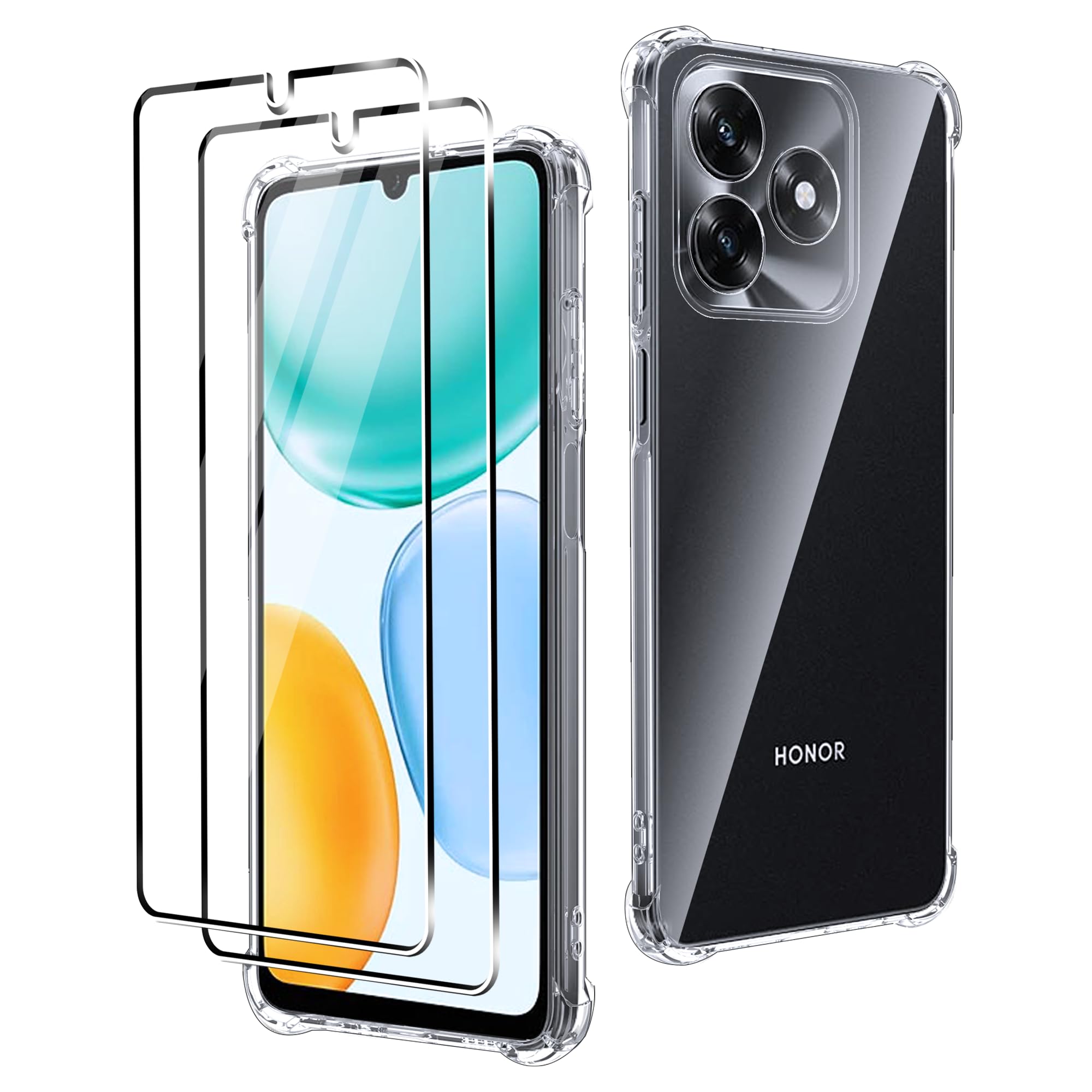 CAUHENYEE Trasparente Cover per Honor X5c Plus Custodia, con 2 Pezzi Schermo in Vetro Temperato, Cover Sottile e Morbida in TPU Trasparente